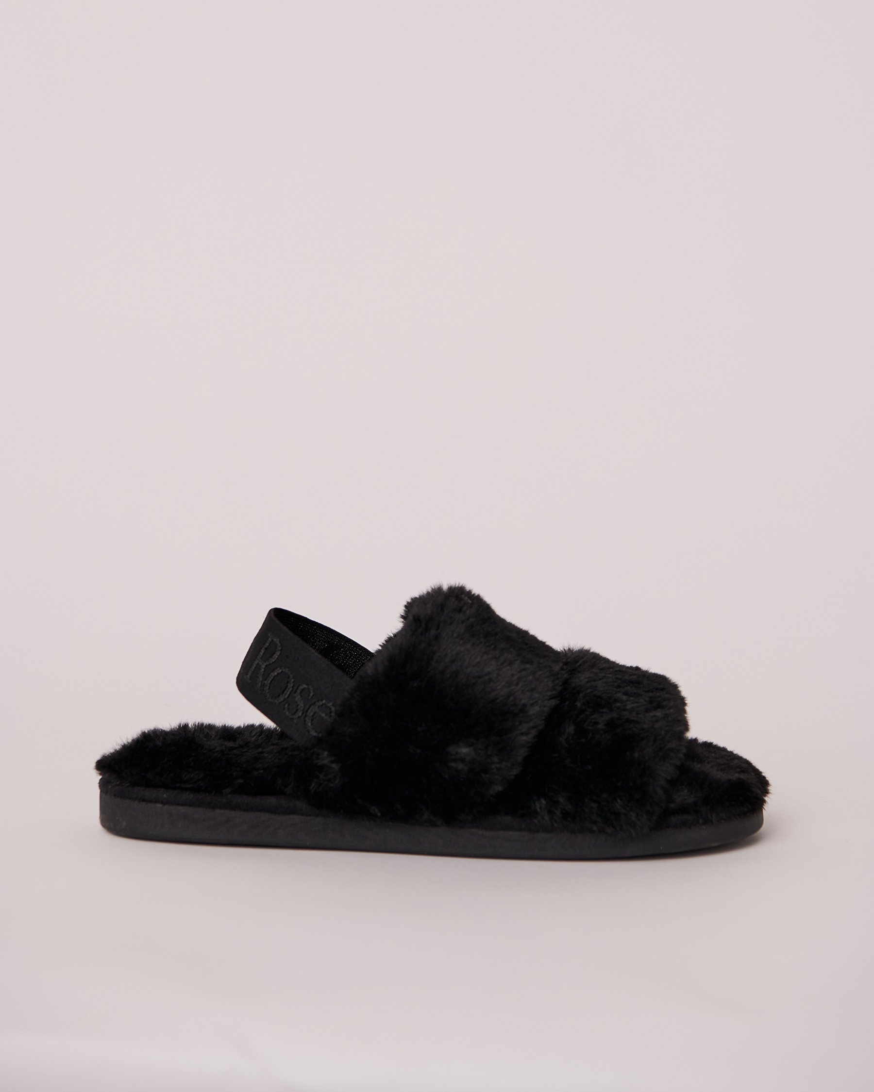 LA VIE EN ROSE Pantoufles mules ouvertes en peluche Noir 40700249 - Voir5