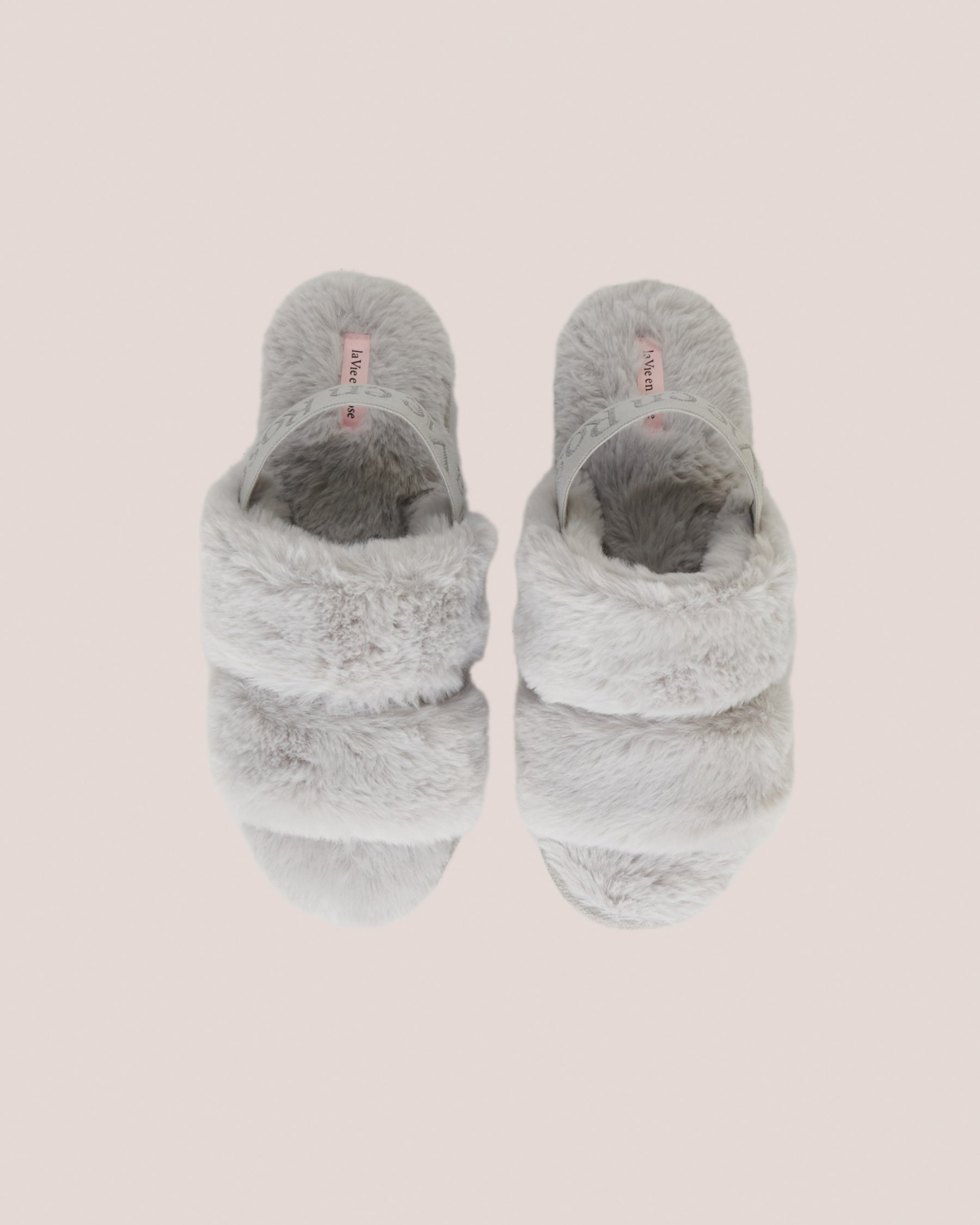 LA VIE EN ROSE Pantoufles mules ouvertes en peluche Gris argenté 40700249 - Voir4