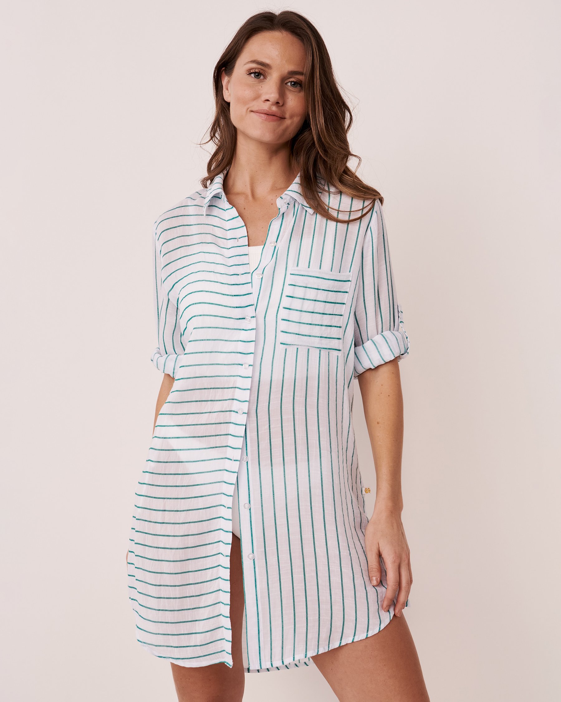 LA VIE EN ROSE AQUA Long Button-down Tunic Stripes 80100009 - View2