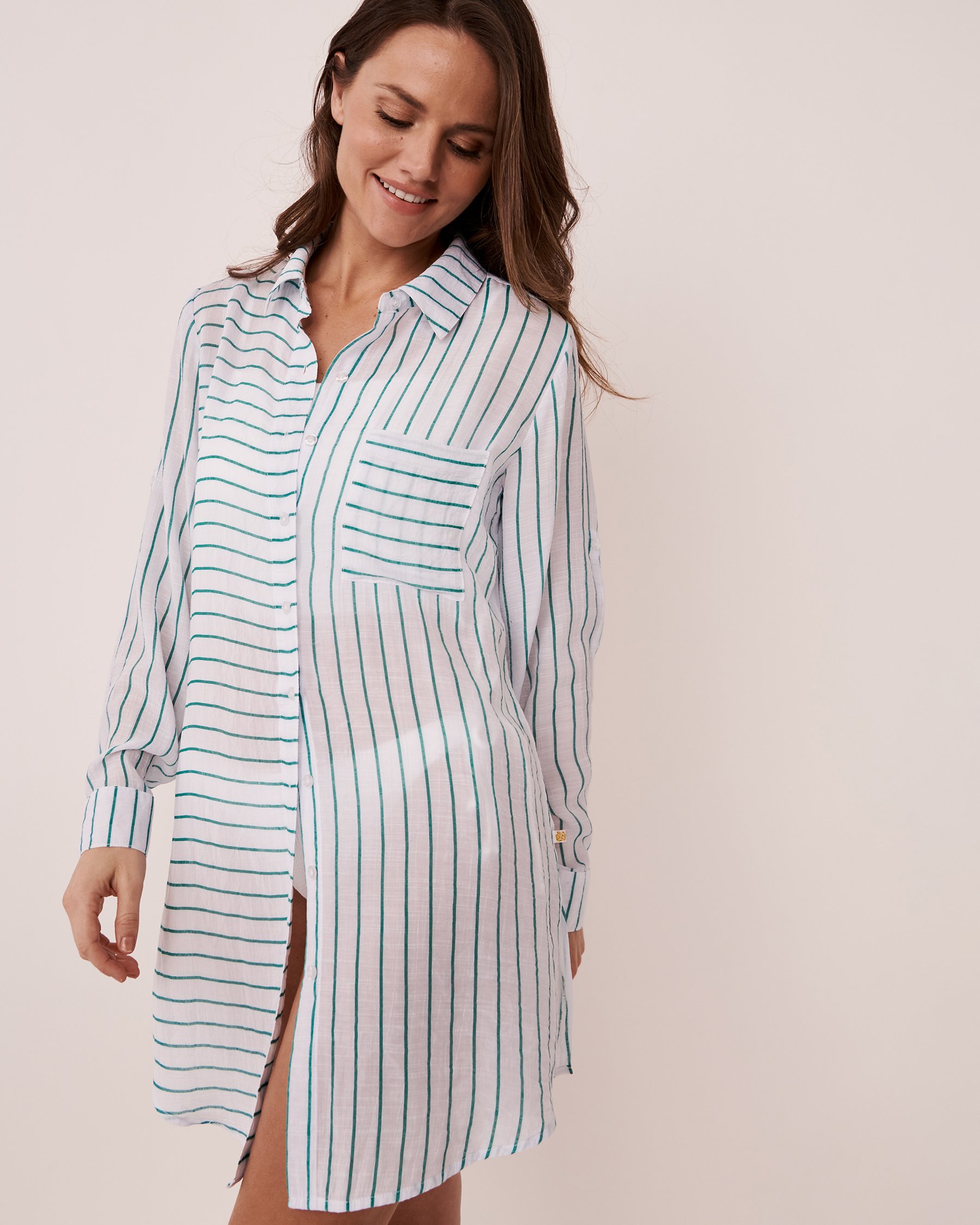 LA VIE EN ROSE AQUA Long Button-down Tunic Stripes 80100009 - View4