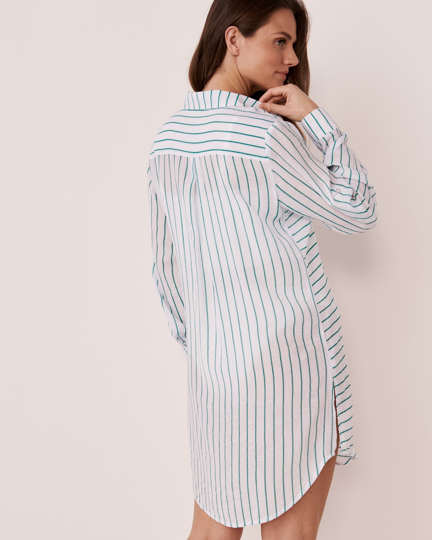 LA VIE EN ROSE AQUA Long Button-down Tunic Stripes 80100009 - View5