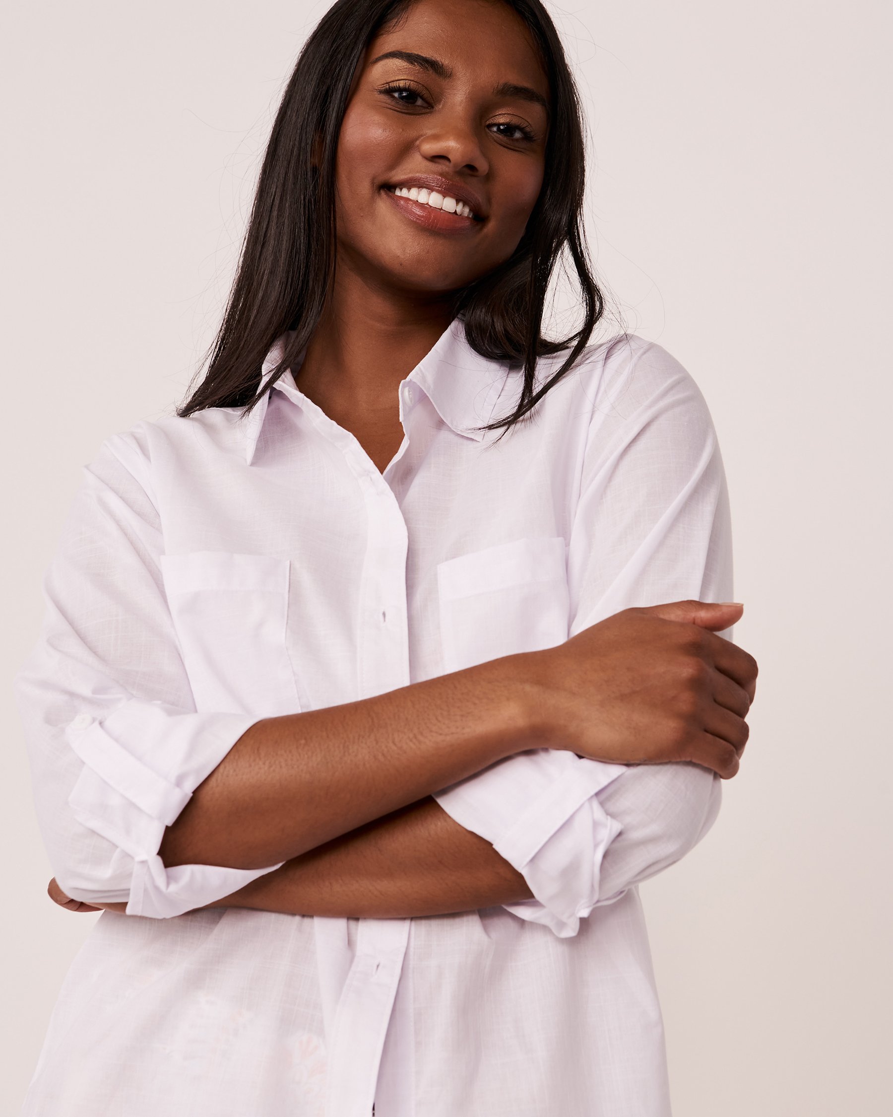 LA VIE EN ROSE AQUA Organic Cotton Long Button-down Tunic White 80100010 - View1