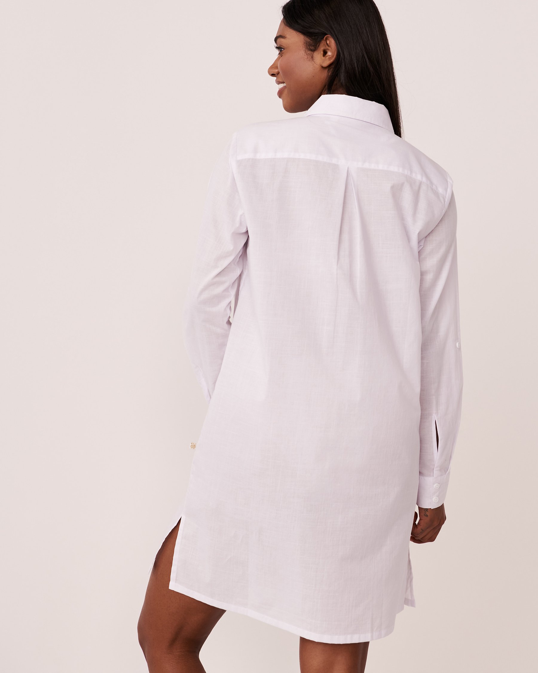 LA VIE EN ROSE AQUA Organic Cotton Long Button-down Tunic White 80100010 - View2