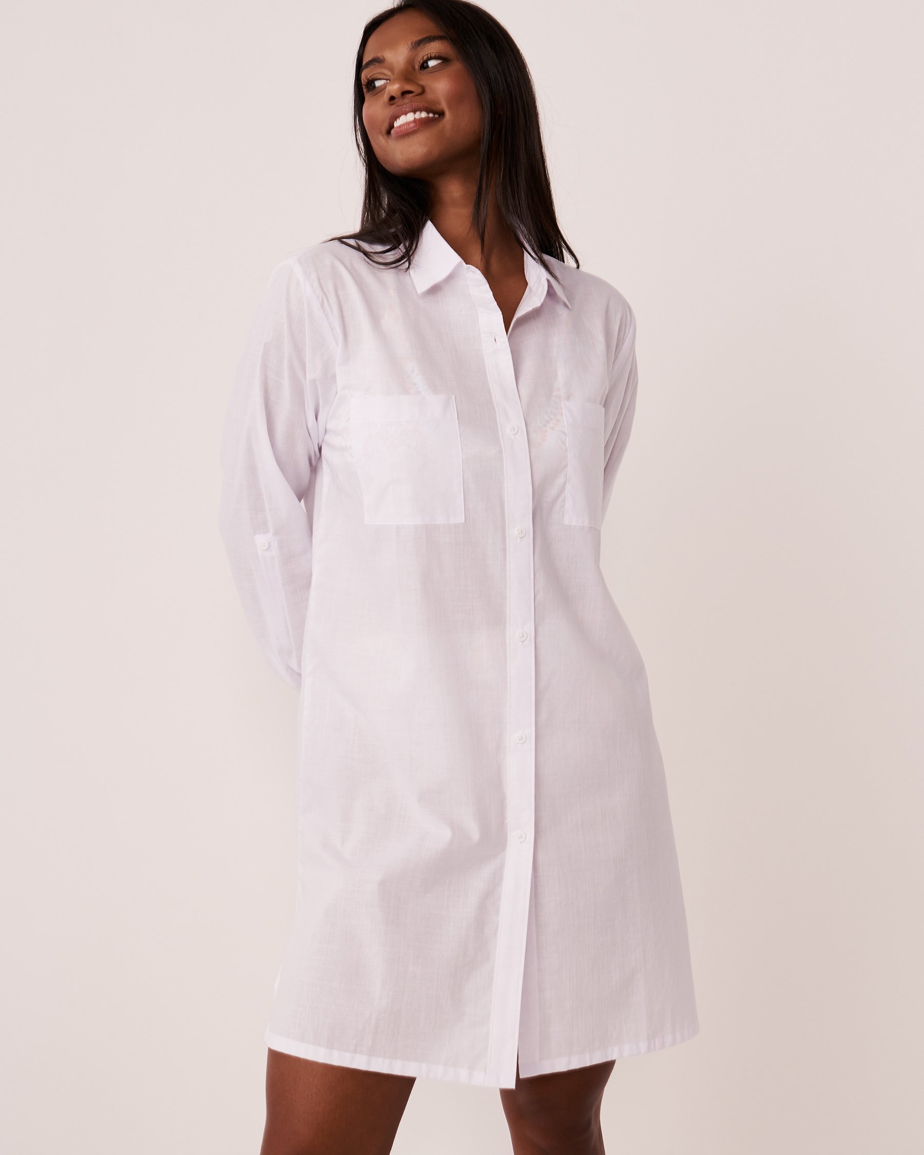 LA VIE EN ROSE AQUA Organic Cotton Long Button-down Tunic White 80100010 - View3