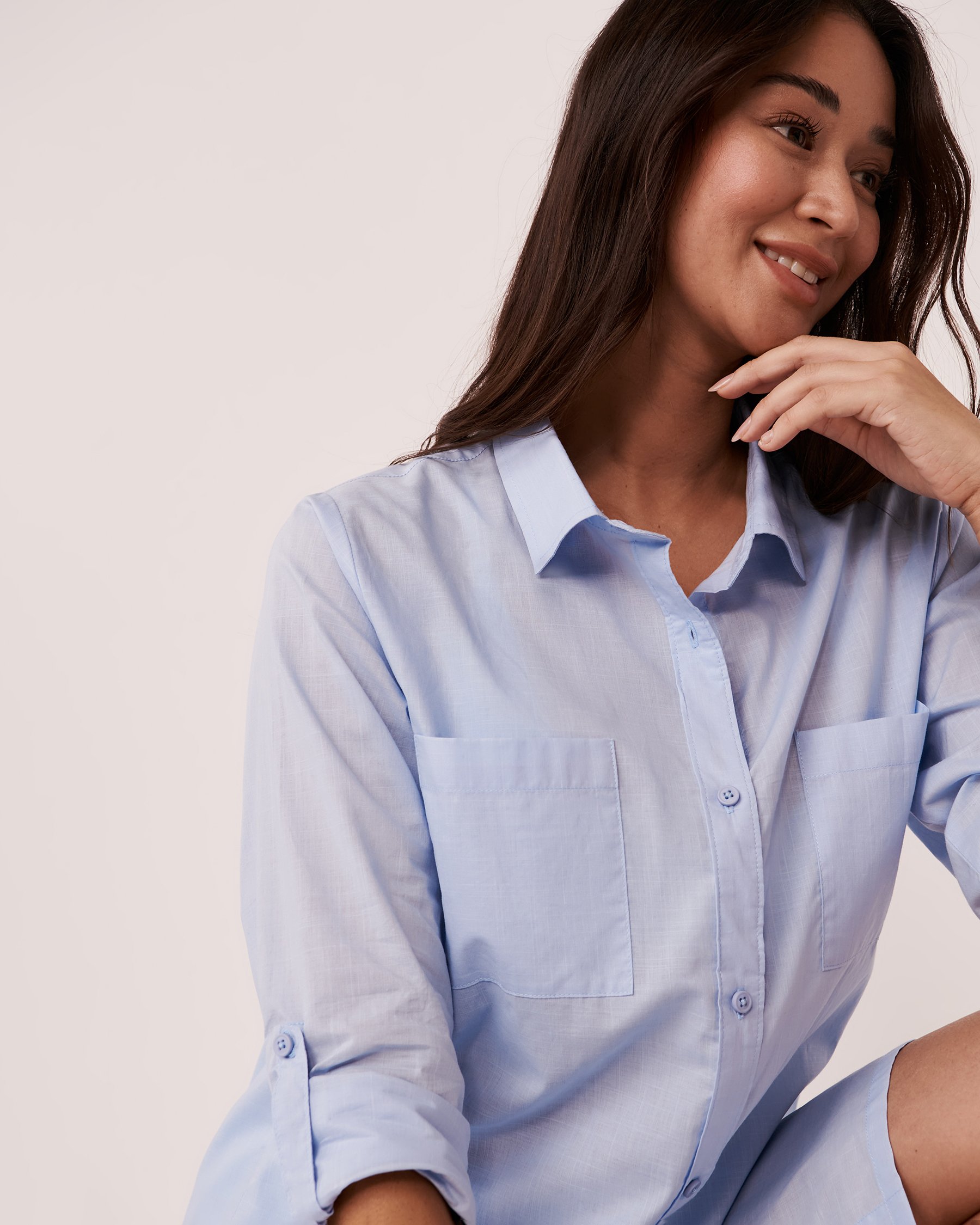 LA VIE EN ROSE AQUA Organic Cotton Long Button-down Tunic Ocean blue 80100010 - View3