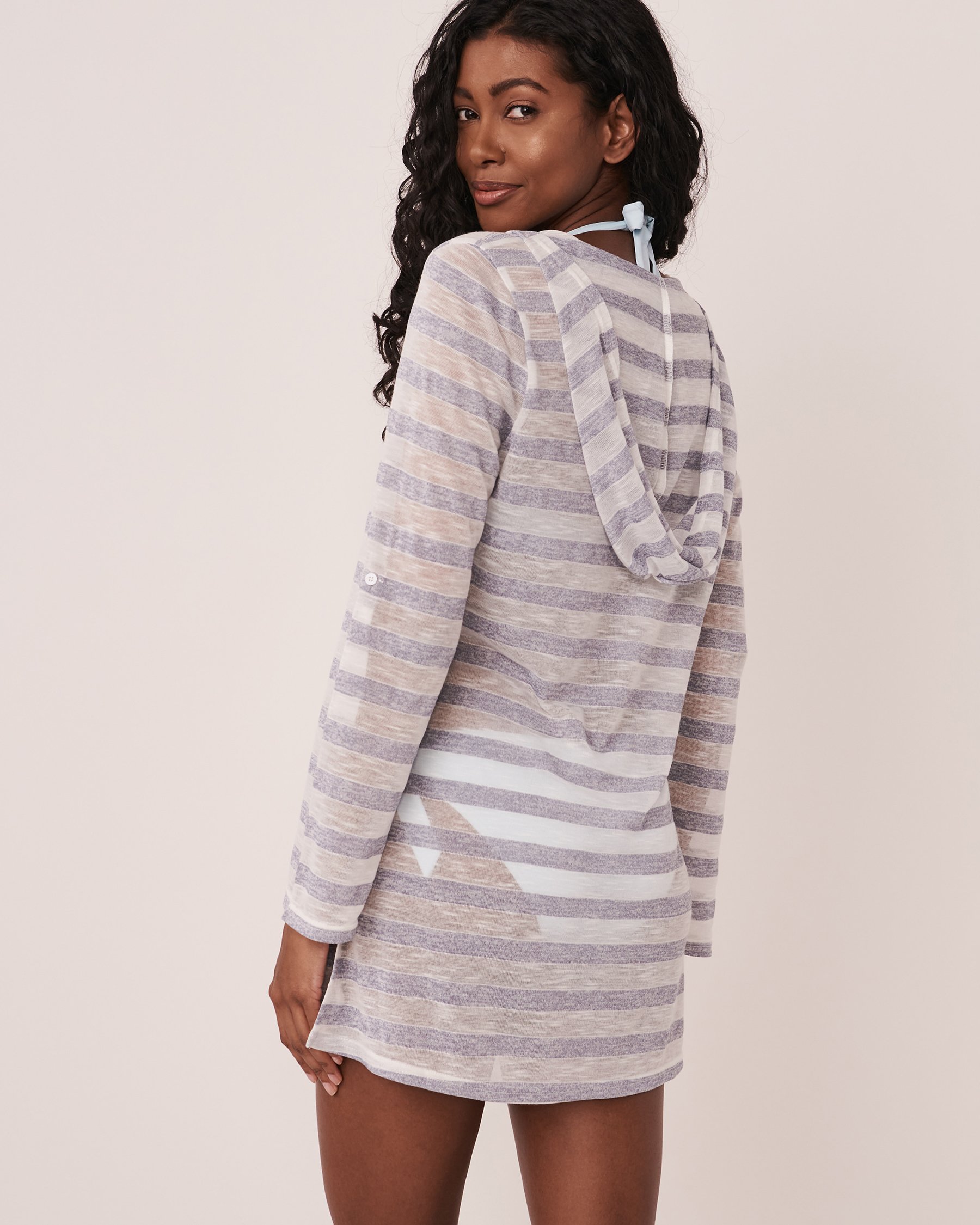 LA VIE EN ROSE AQUA Recycled Fibers Hooded Tunic Stripes 80100011 - View2