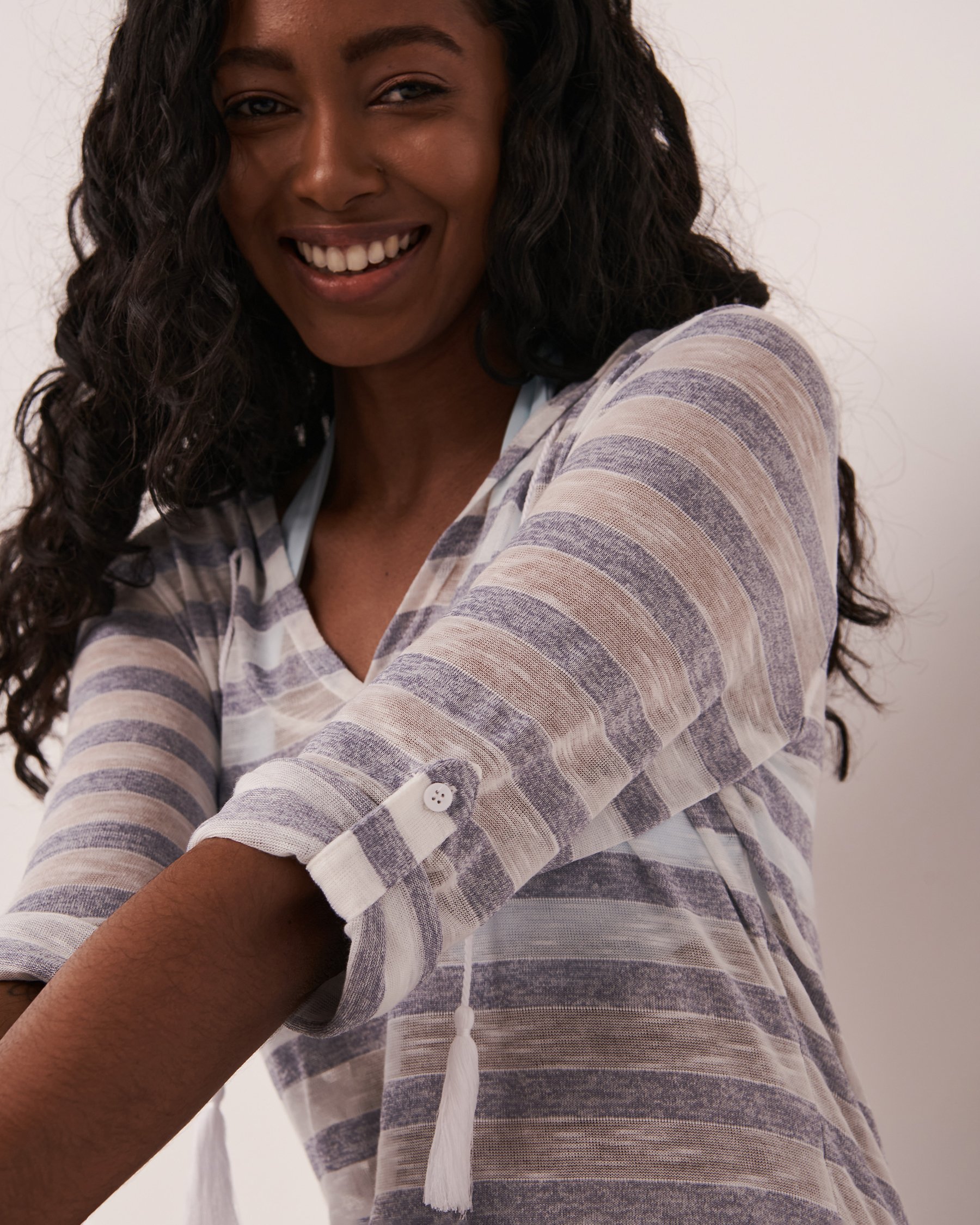 LA VIE EN ROSE AQUA Recycled Fibers Hooded Tunic Stripes 80100011 - View3