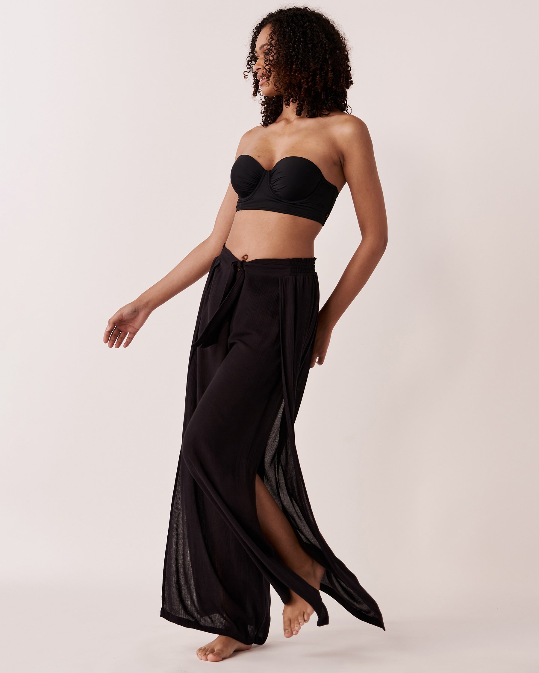 LA VIE EN ROSE AQUA Wide Leg Pants Black 80200023 - View4
