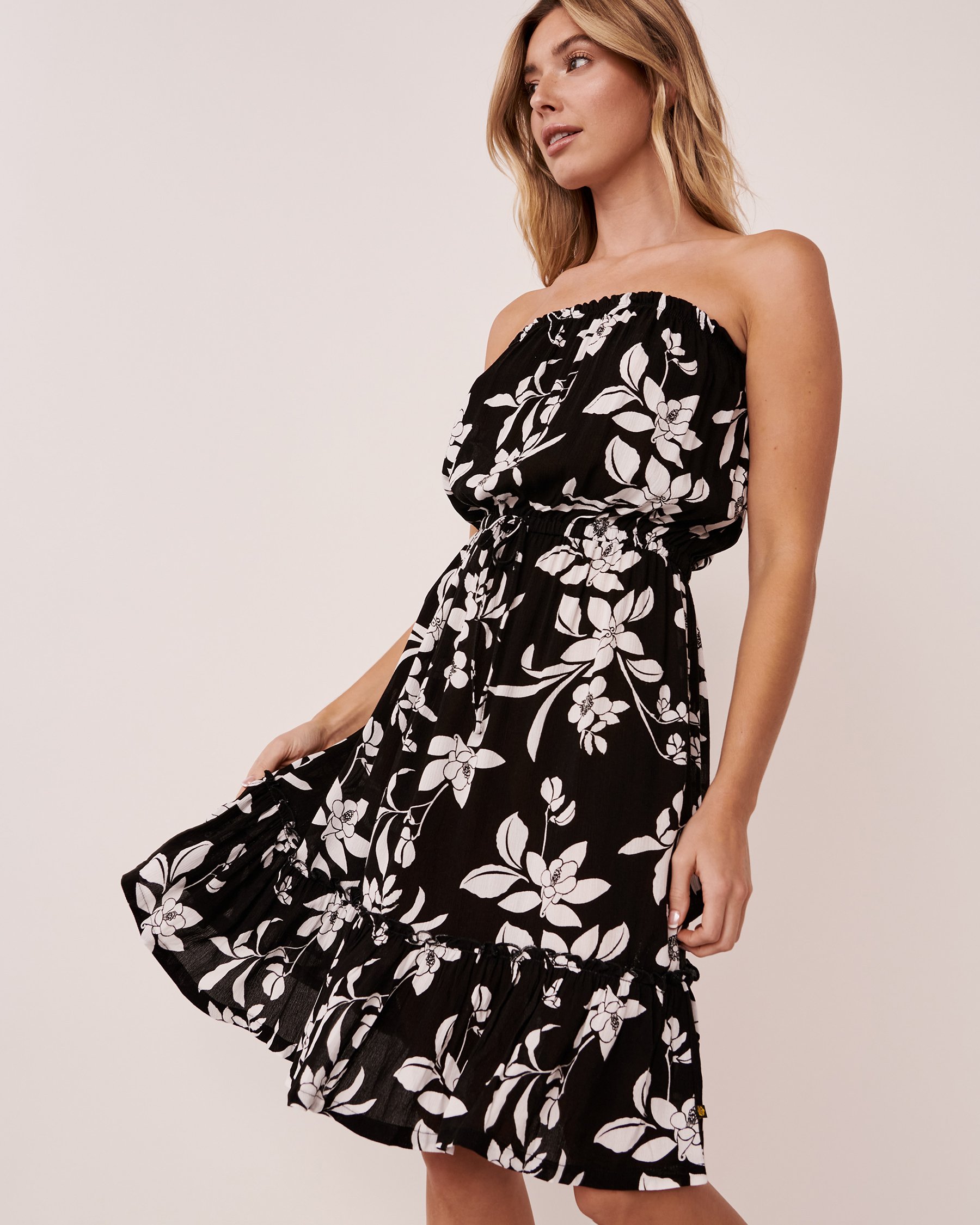 LA VIE EN ROSE AQUA Robe bandeau imprimé floral Floral noir 80300057 - Voir1