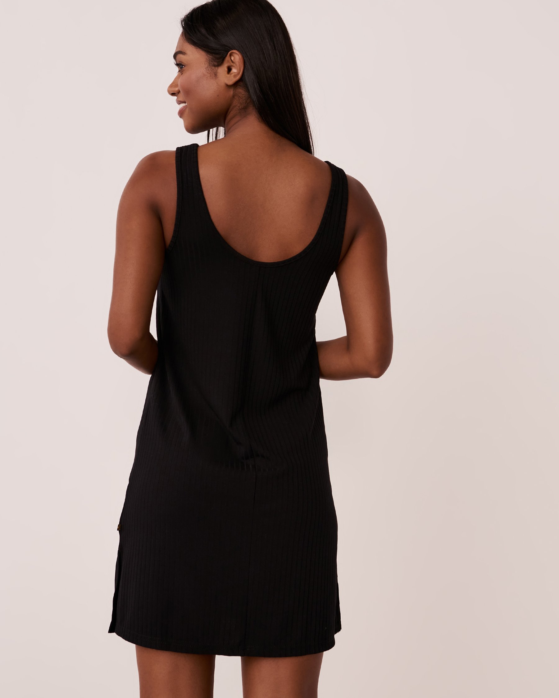 LA VIE EN ROSE AQUA Ribbed Sleeveless Dress Black 80400026 - View2