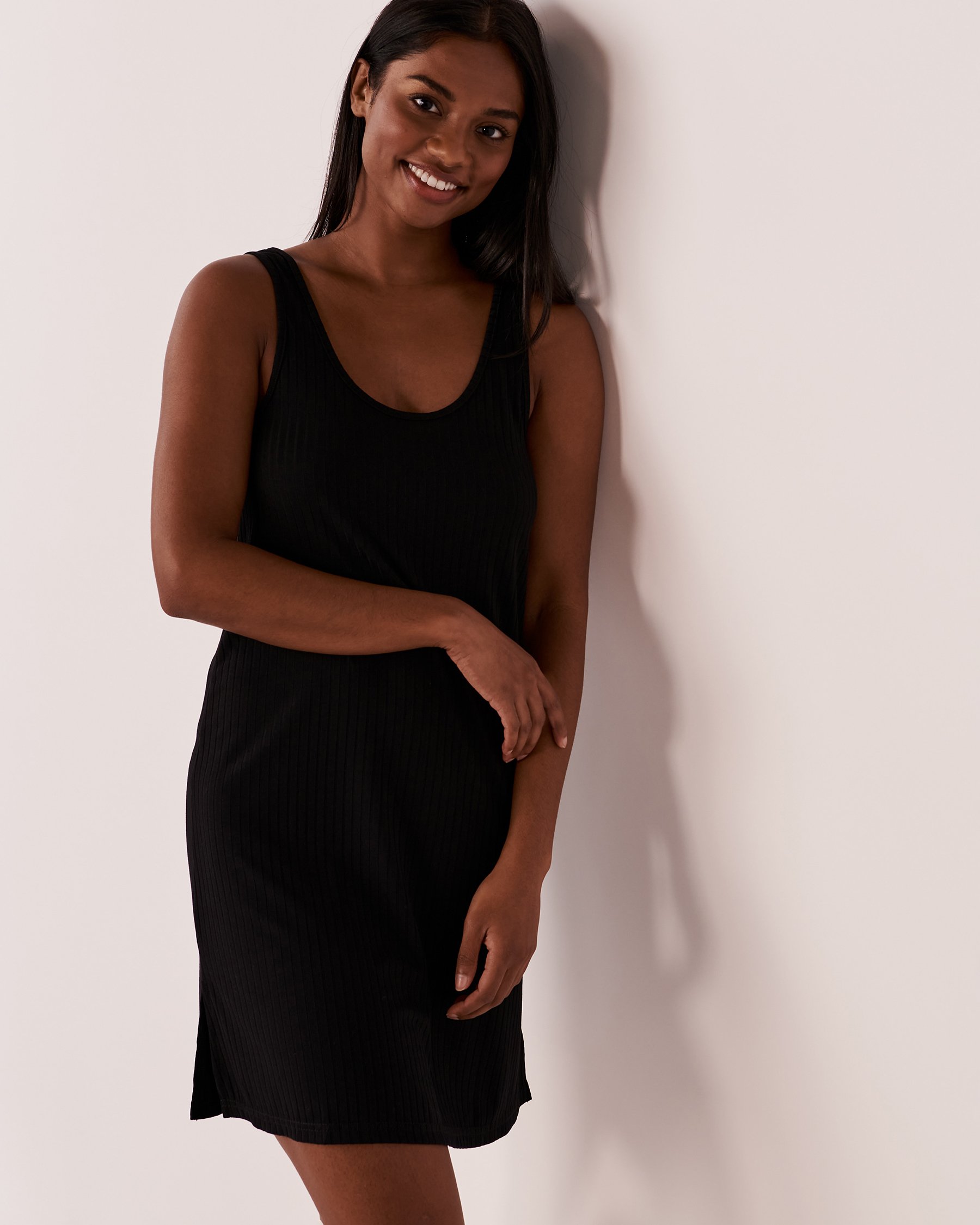 LA VIE EN ROSE AQUA Ribbed Sleeveless Dress Black 80400026 - View4