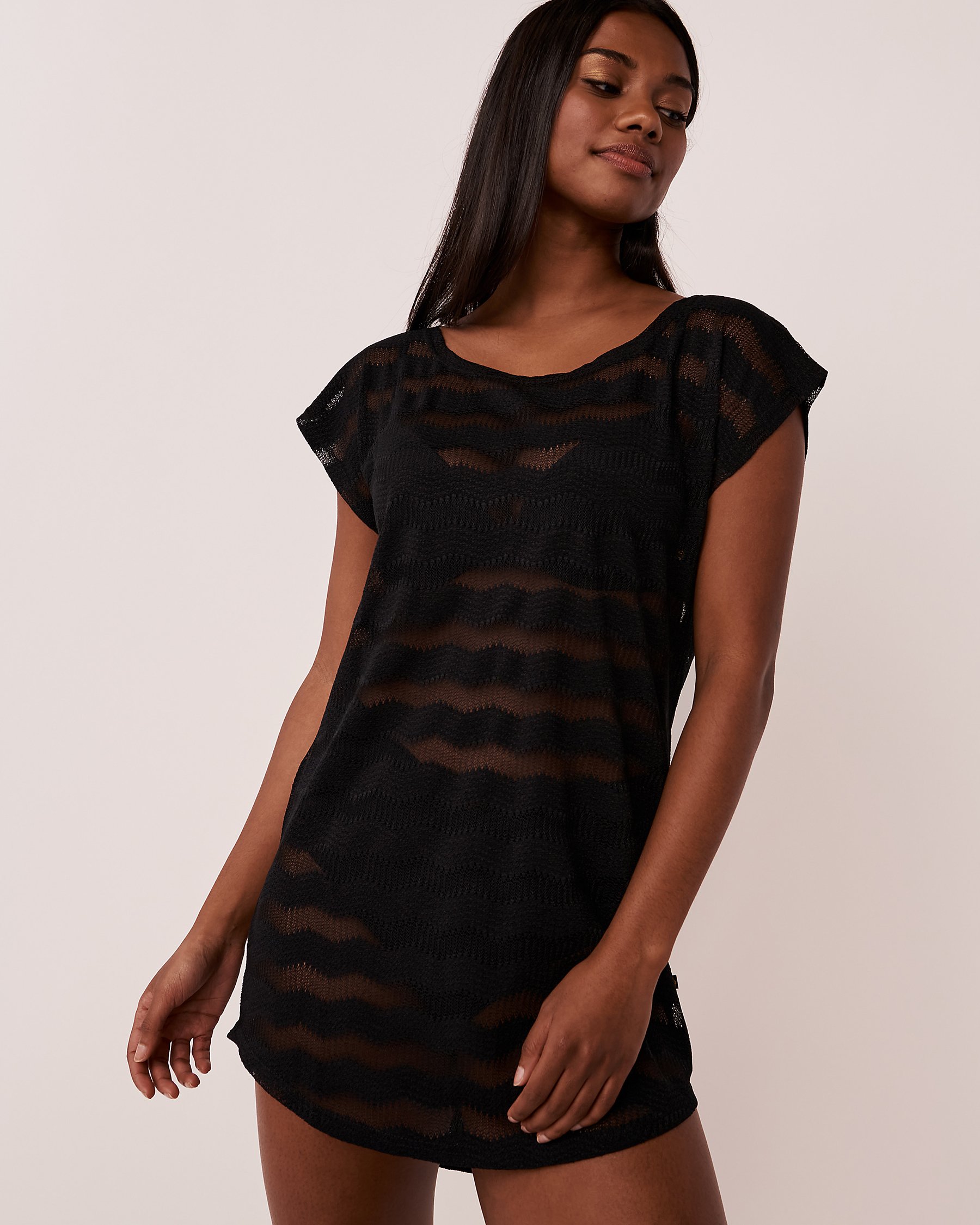 LA VIE EN ROSE AQUA Tunique manches courtes en crochet Noir 80400025 - View1