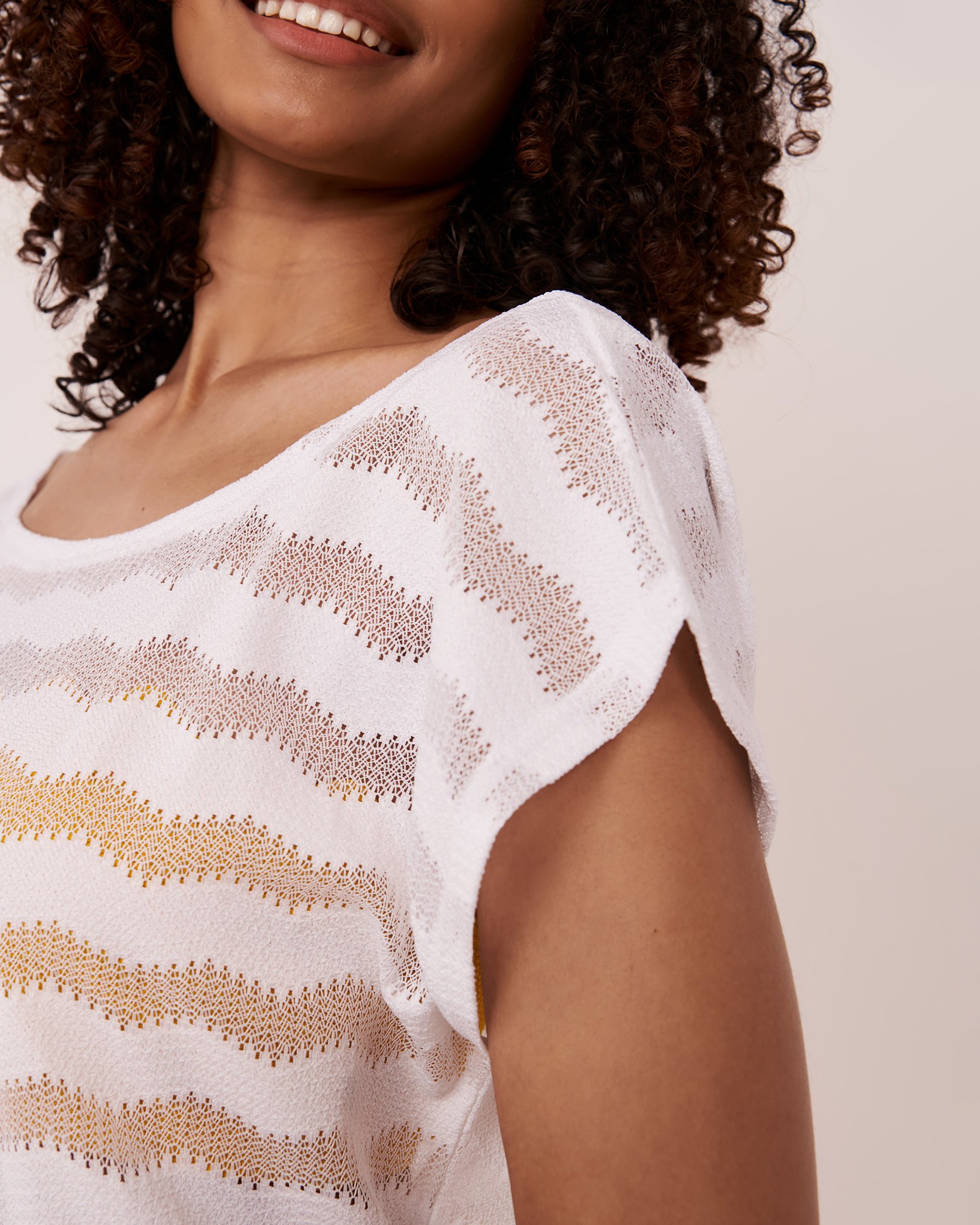 LA VIE EN ROSE AQUA Tunique manches courtes en crochet Blanc 80400025 - View3