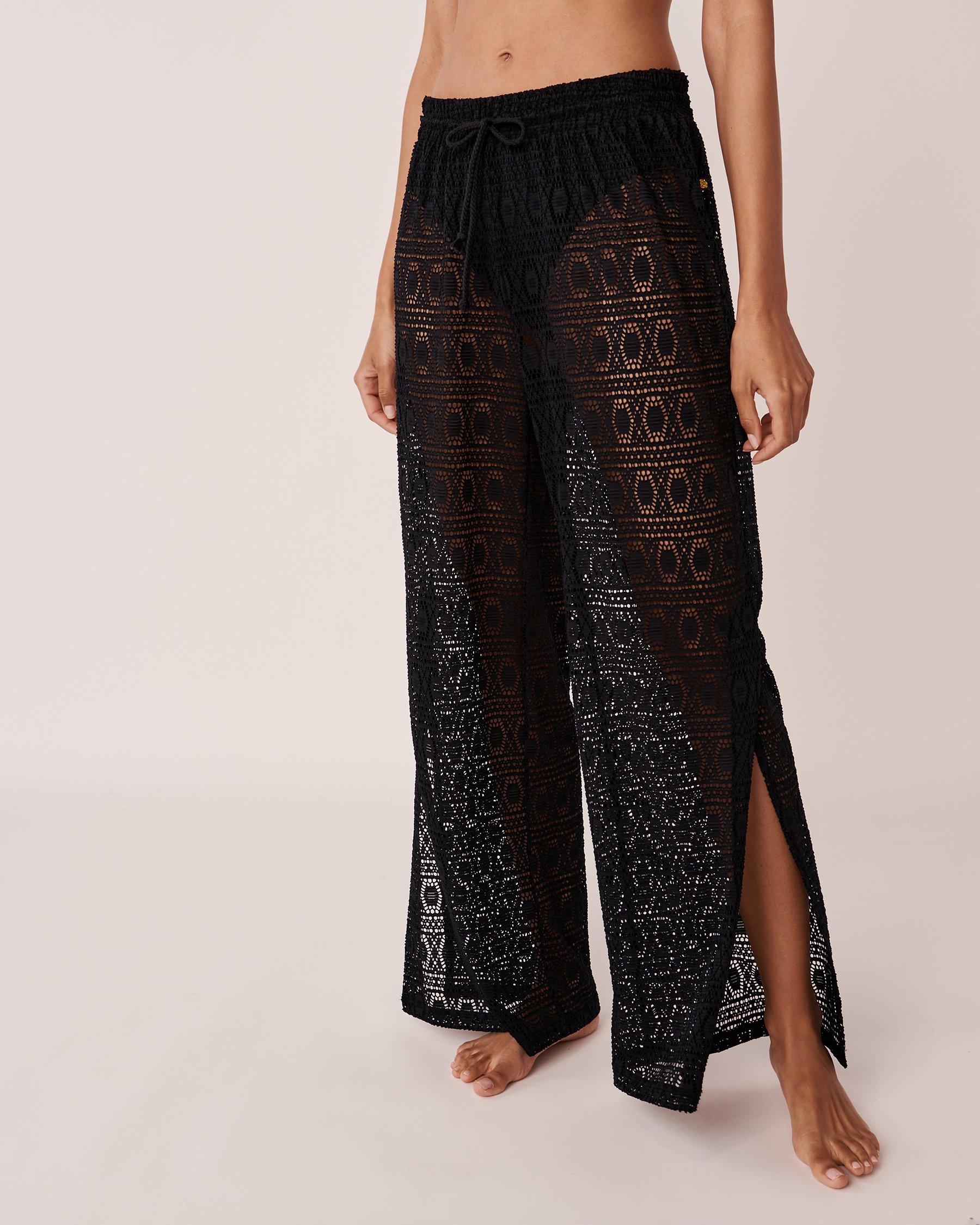 LA VIE EN ROSE AQUA Pantalon jambe large en crochet Noir 80200019 - View2