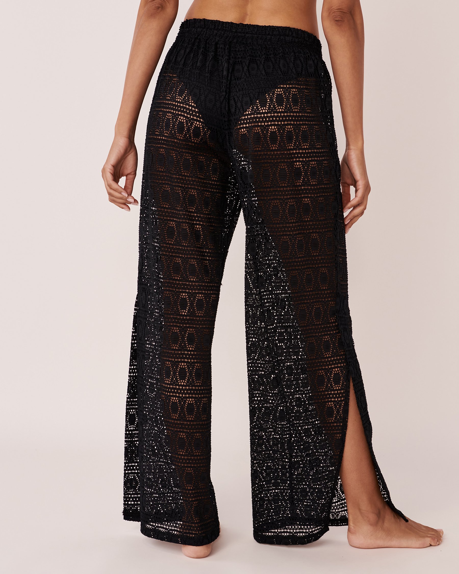 LA VIE EN ROSE AQUA Pantalon jambe large en crochet Noir 80200019 - View4