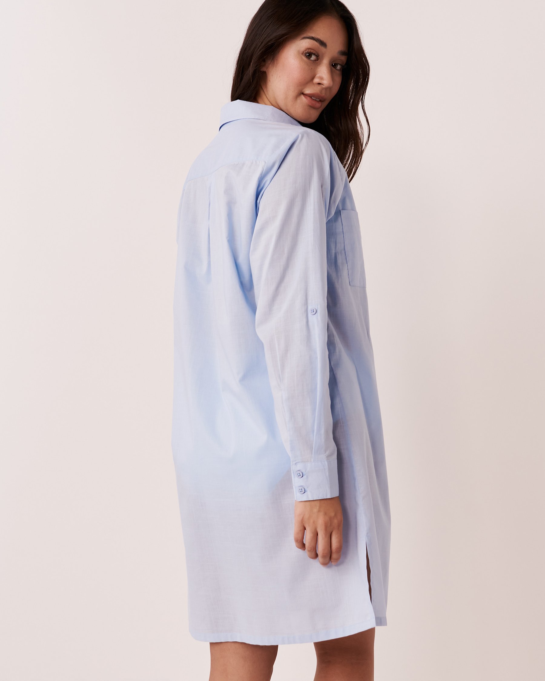LA VIE EN ROSE AQUA Organic Cotton Long Button-down Tunic Ocean blue 80100010 - View2