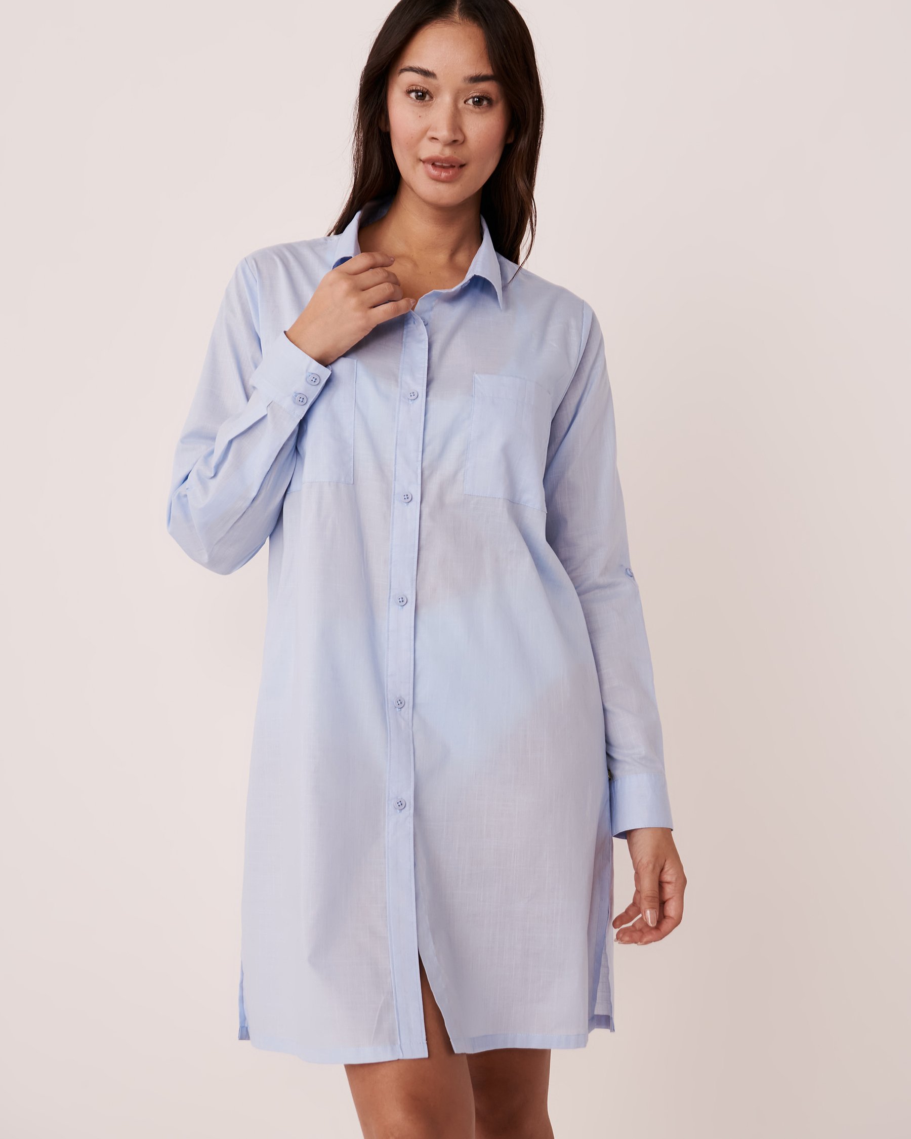 LA VIE EN ROSE AQUA Organic Cotton Long Button-down Tunic Ocean blue 80100010 - View4