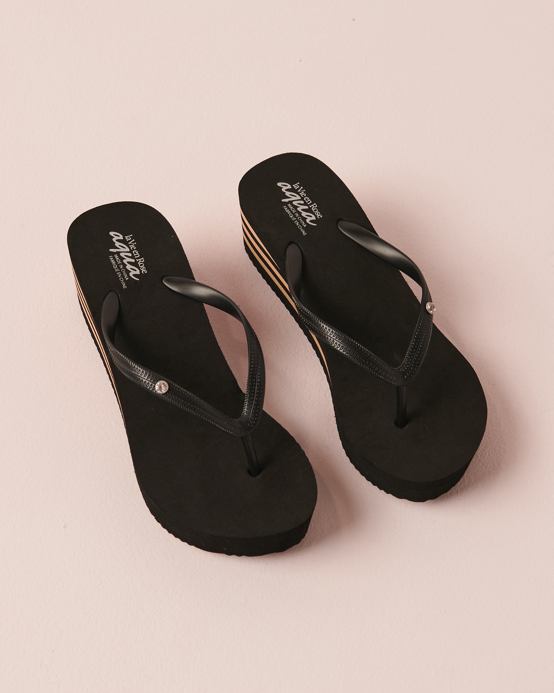 LA VIE EN ROSE AQUA Wedge Sandals Black 80500066 - View1