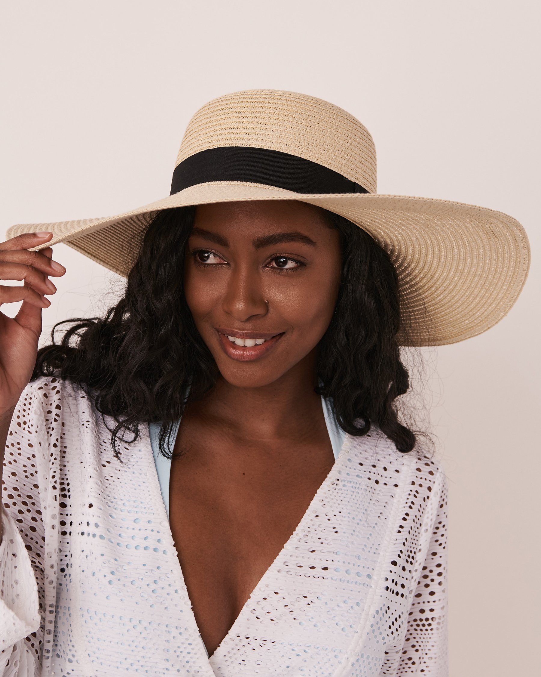 LA VIE EN ROSE AQUA Wide Brim Hat Sand 80500072 - View2