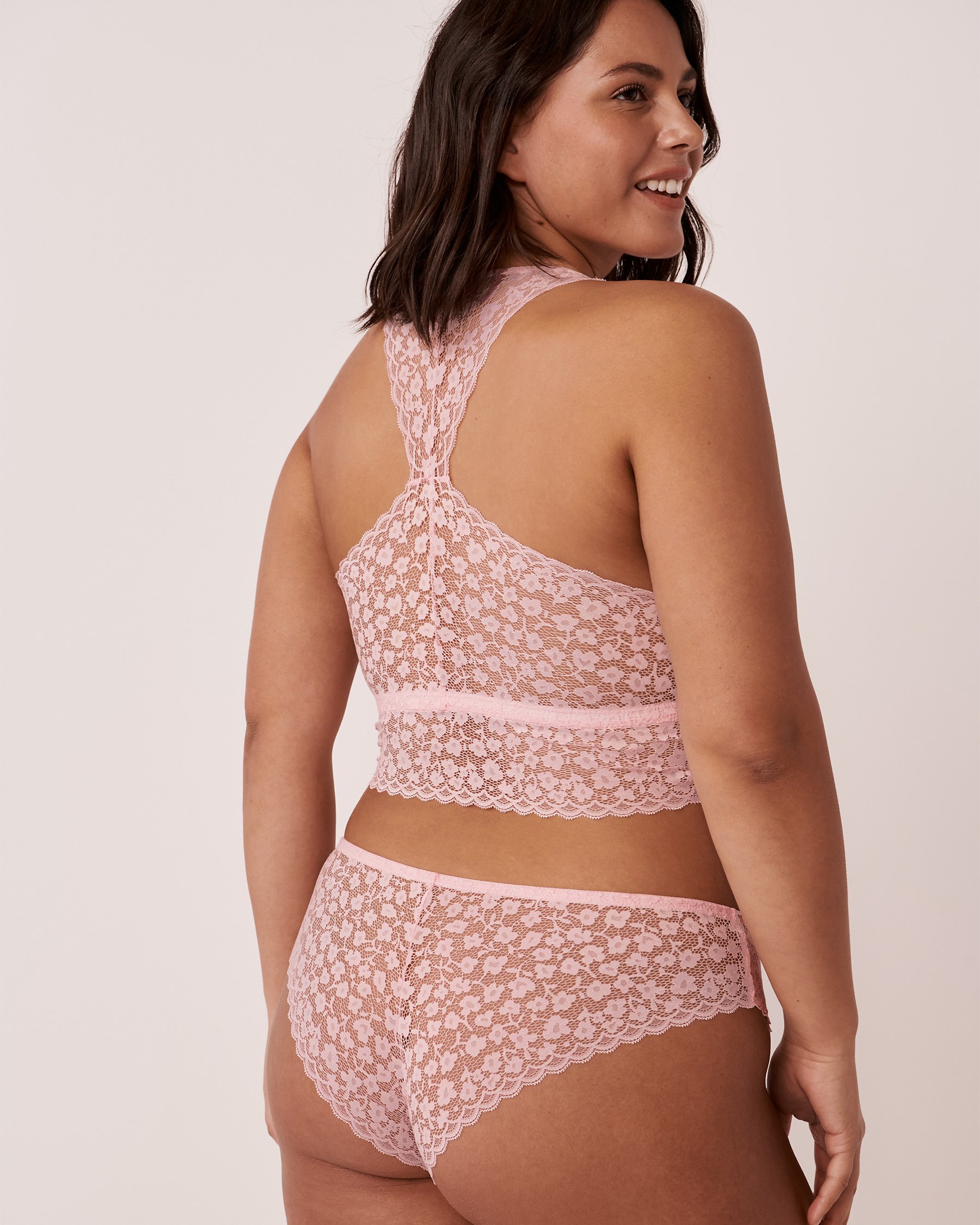 LA VIE EN ROSE Bralette allongée dos nageur dentelle et résille Rose ballerine 10100091 - View4