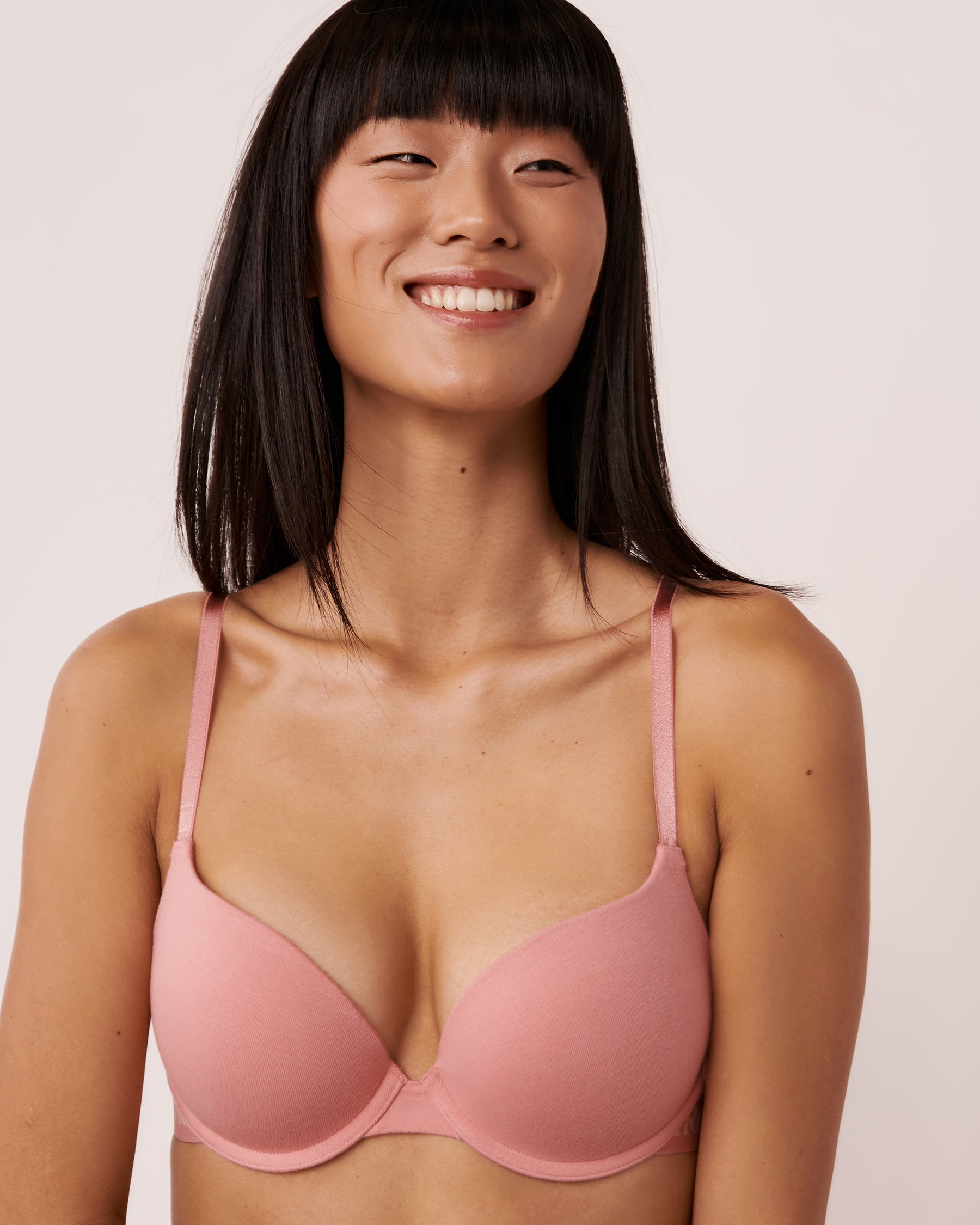 LA VIE EN ROSE Soutien-gorge push-up demi-buste en coton Vieux rose 10300084 - View1