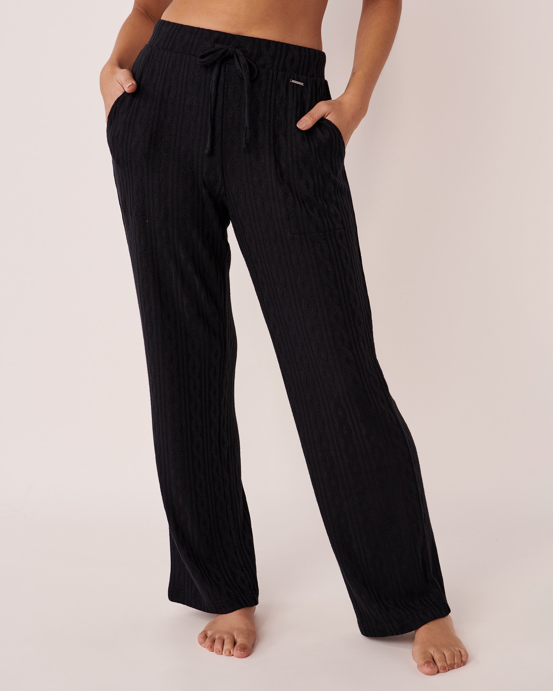 LA VIE EN ROSE Pantalon jambe large en tricot texture câble Noir 50200049 - Voir1