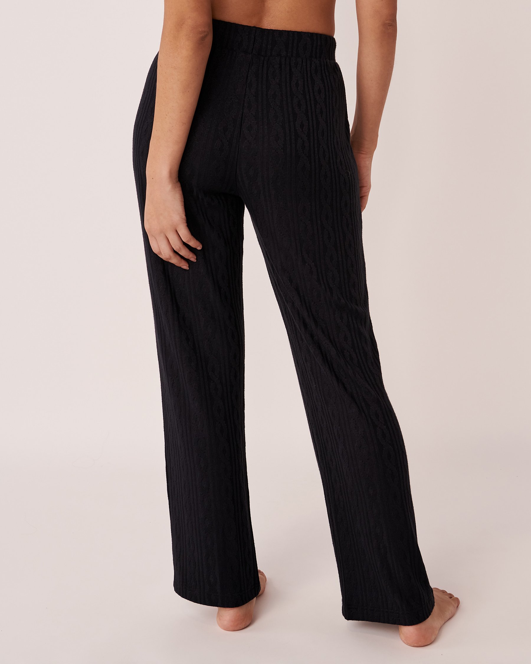 LA VIE EN ROSE Pantalon jambe large en tricot texture câble Noir 50200049 - Voir2