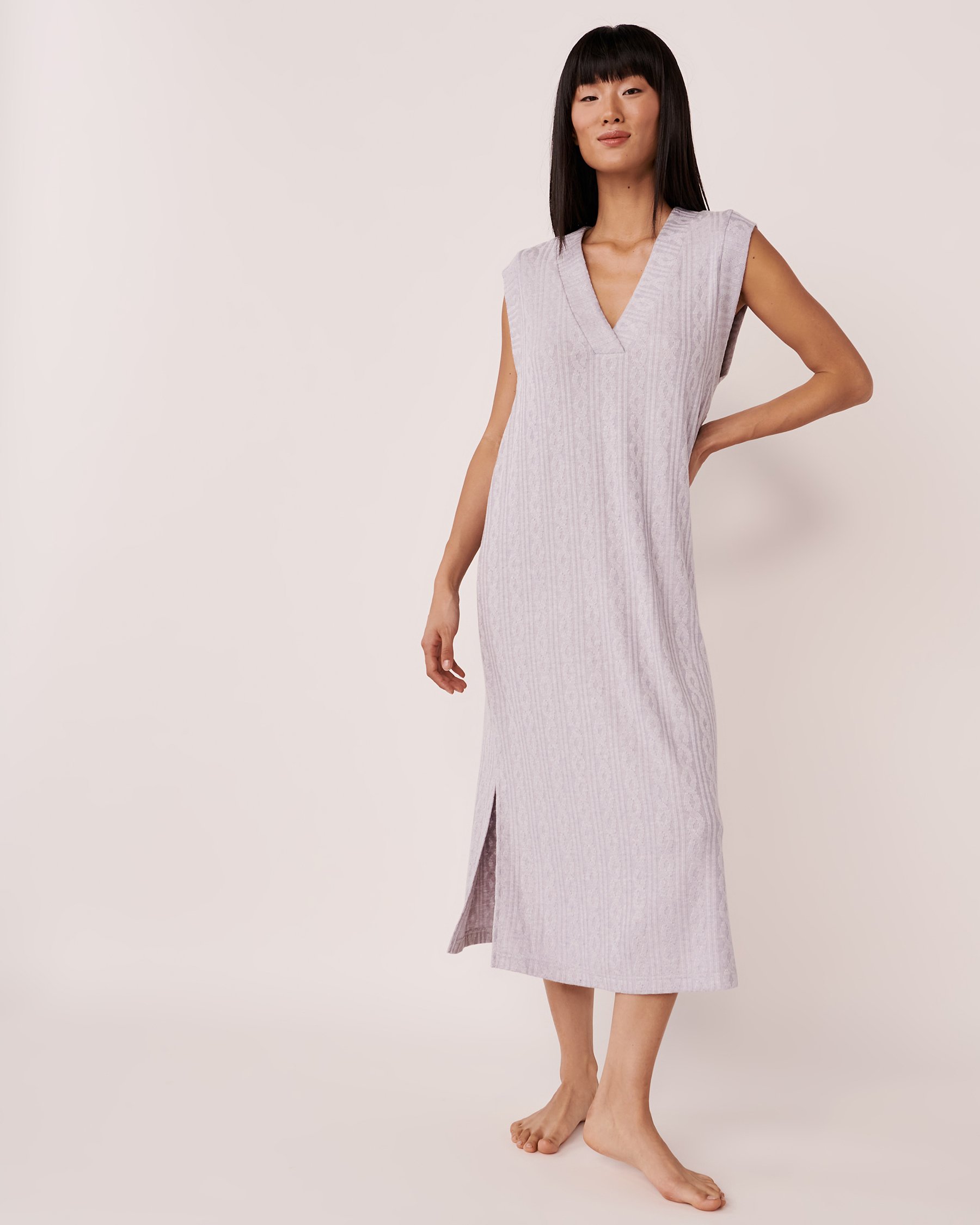 LA VIE EN ROSE Robe longue mancherons en tricot texture câble Gris riche 50400031 - Voir1