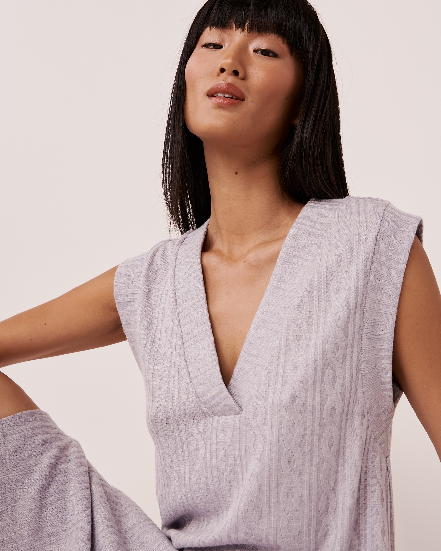 LA VIE EN ROSE Robe longue mancherons en tricot texture câble Gris riche 50400031 - Voir2