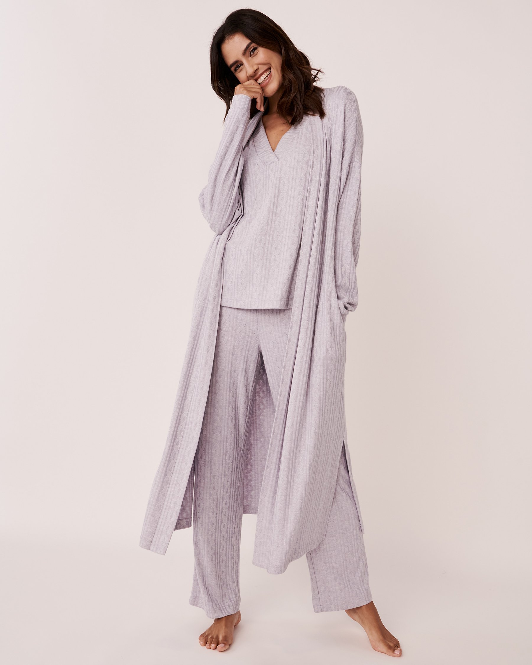 LA VIE EN ROSE Cable Knit Long Cardigan Rich grey 50500006 - View1