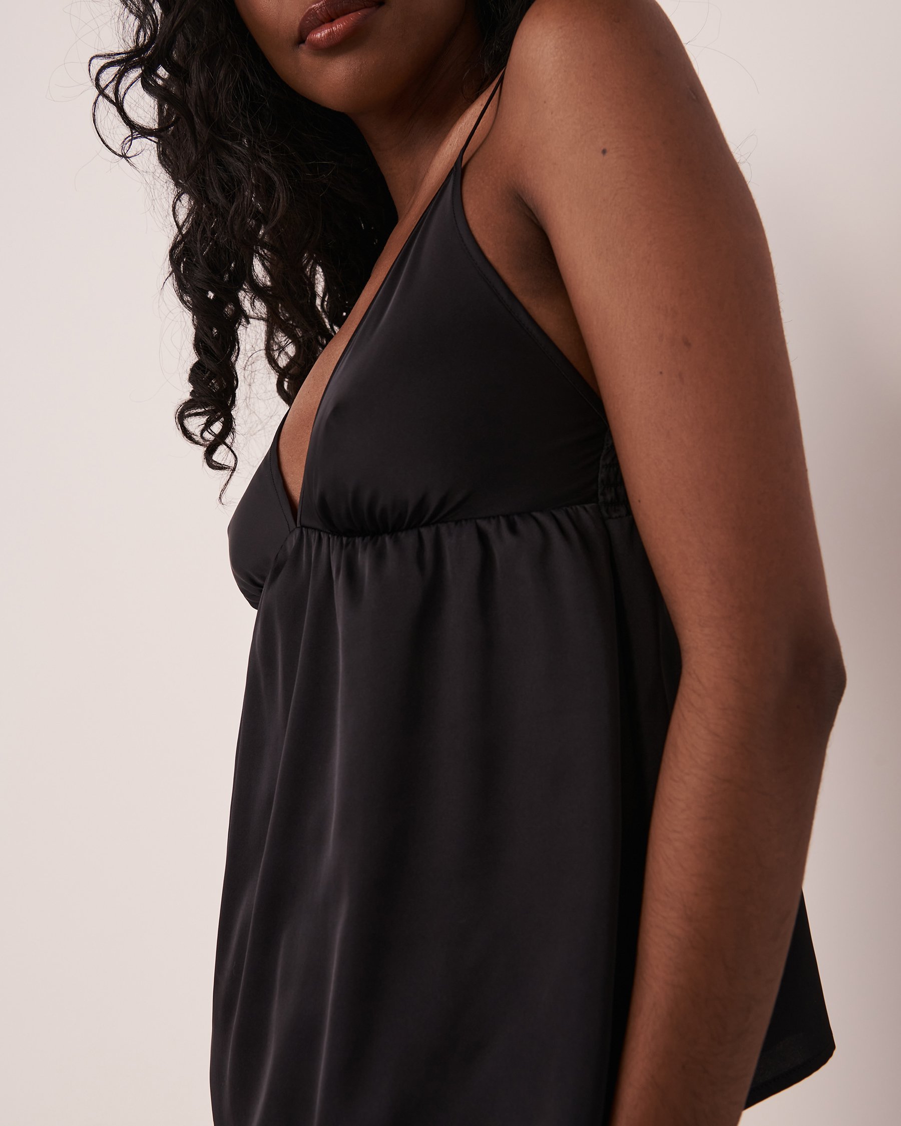 LA VIE EN ROSE Black Satin Deep Plunge Cami Black 60100050 - View3