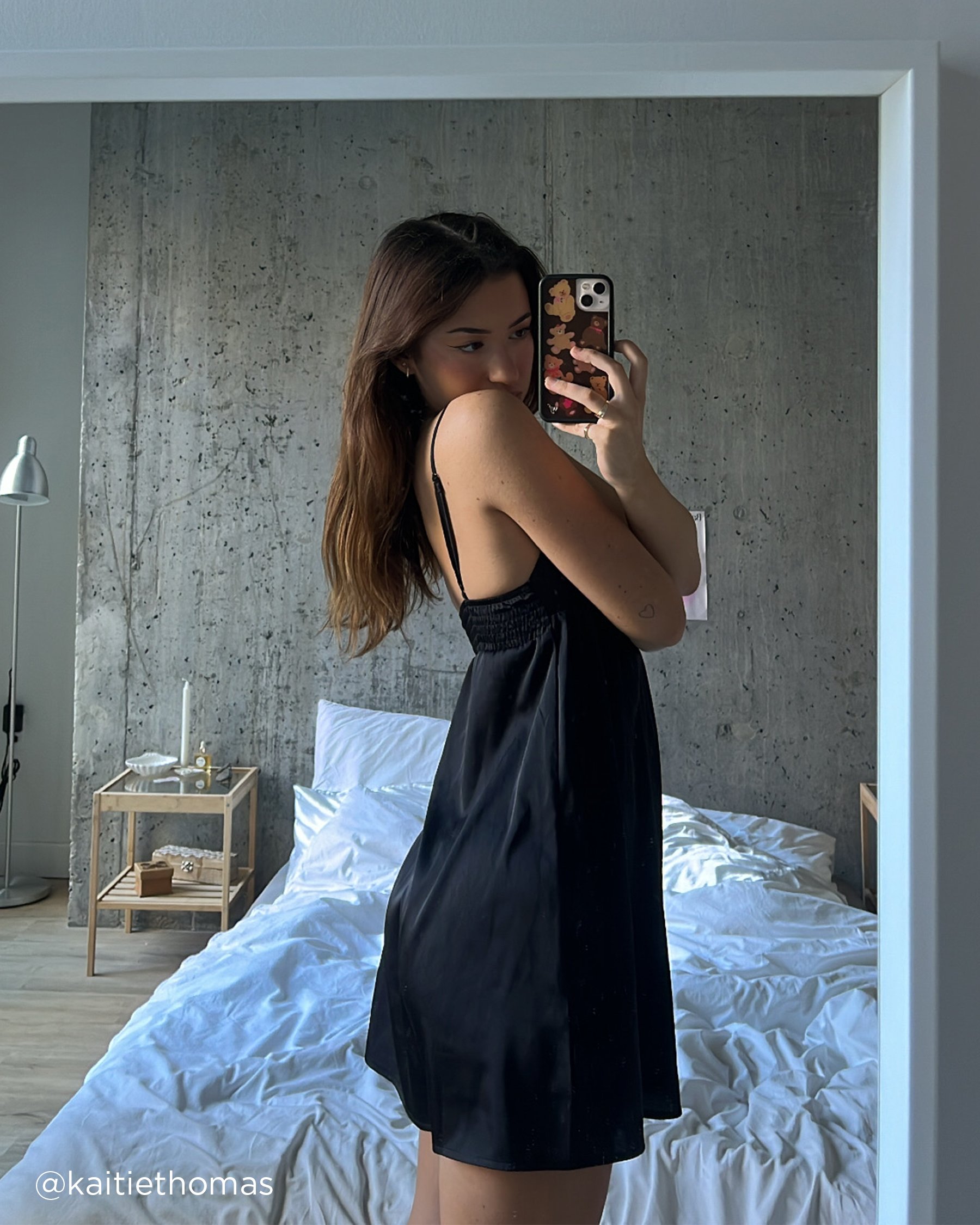 LA VIE EN ROSE Black Satin Deep Plunge Nightie Black 60500082 - View5