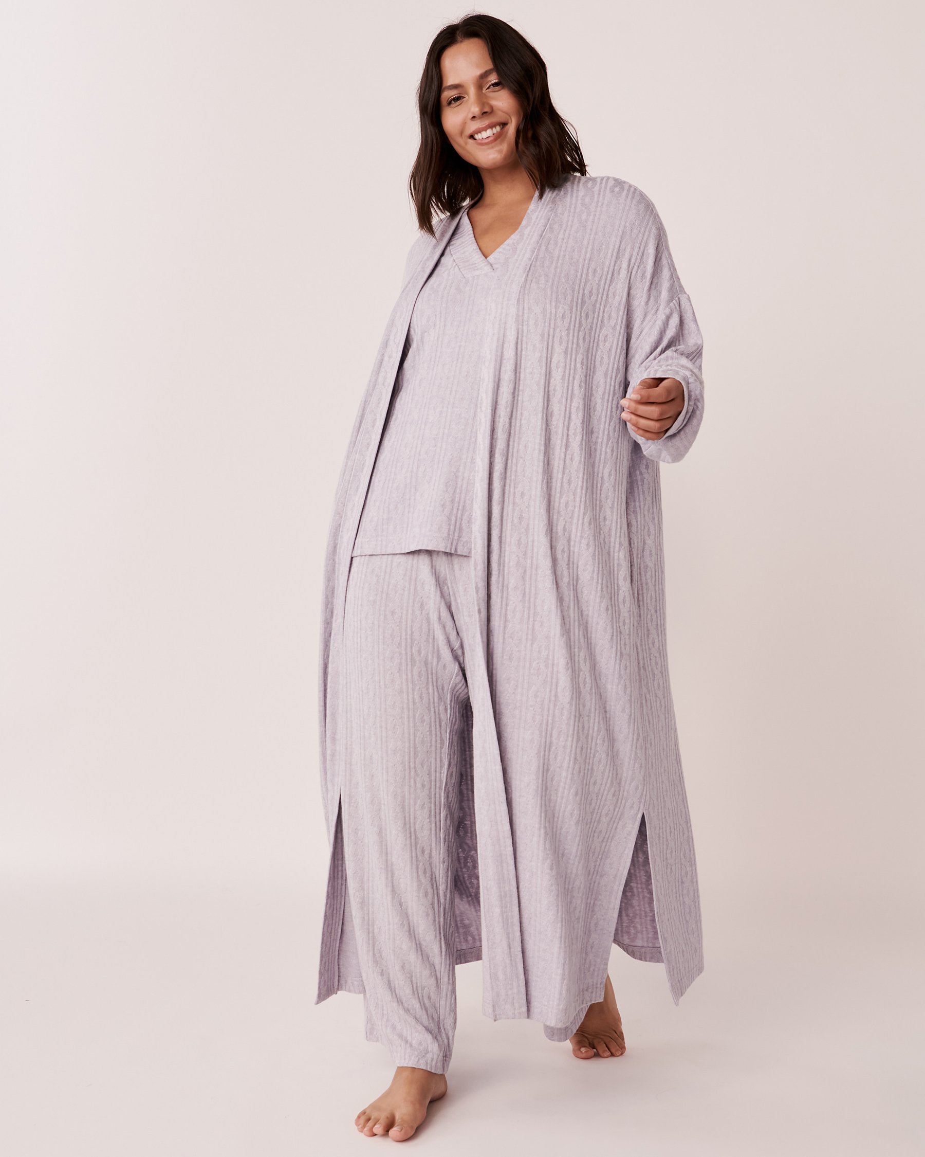 LA VIE EN ROSE Cardigan long en tricot texture câble Gris riche 50500006 - View4