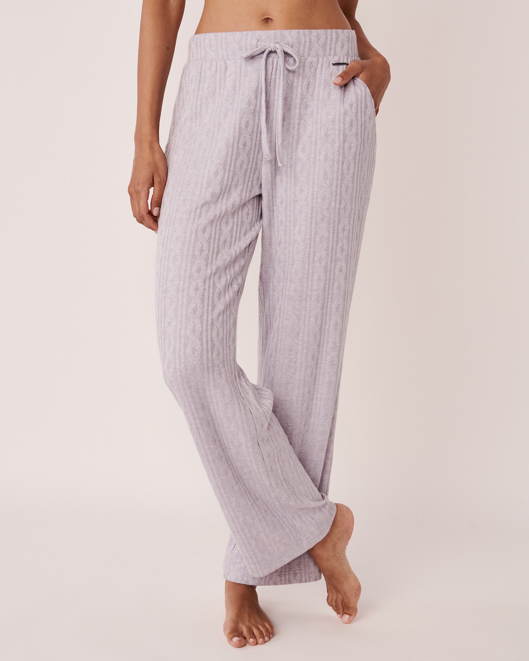 LA VIE EN ROSE Pantalon jambe large en tricot texture câble Gris riche 50200049 - View1