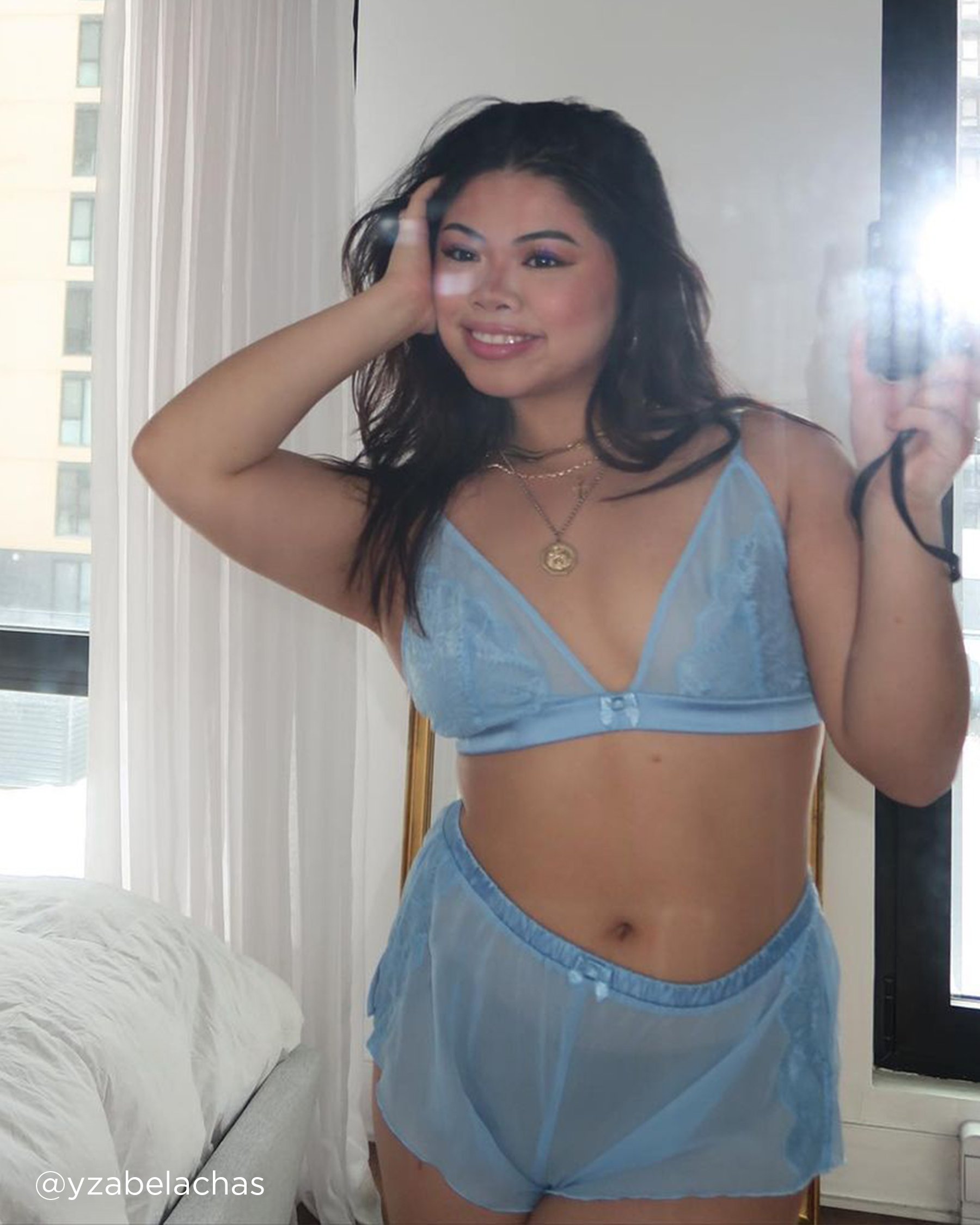 LA VIE EN ROSE Chiffon and Lace 2-pieces Set Deep blue 60400018 - View8