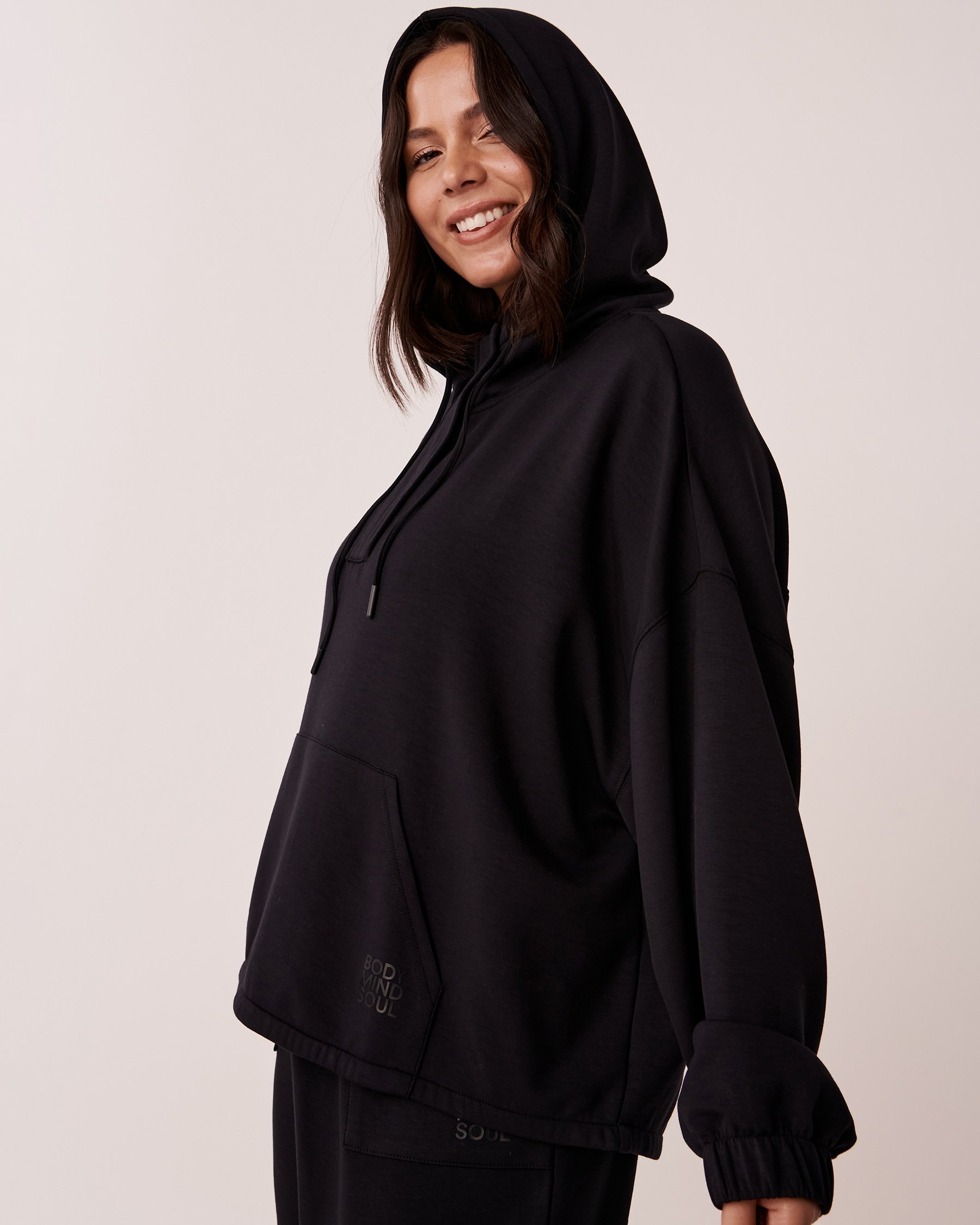 LA VIE EN ROSE Chandail à capuchon poche kangourou Noir 50100059 - View3