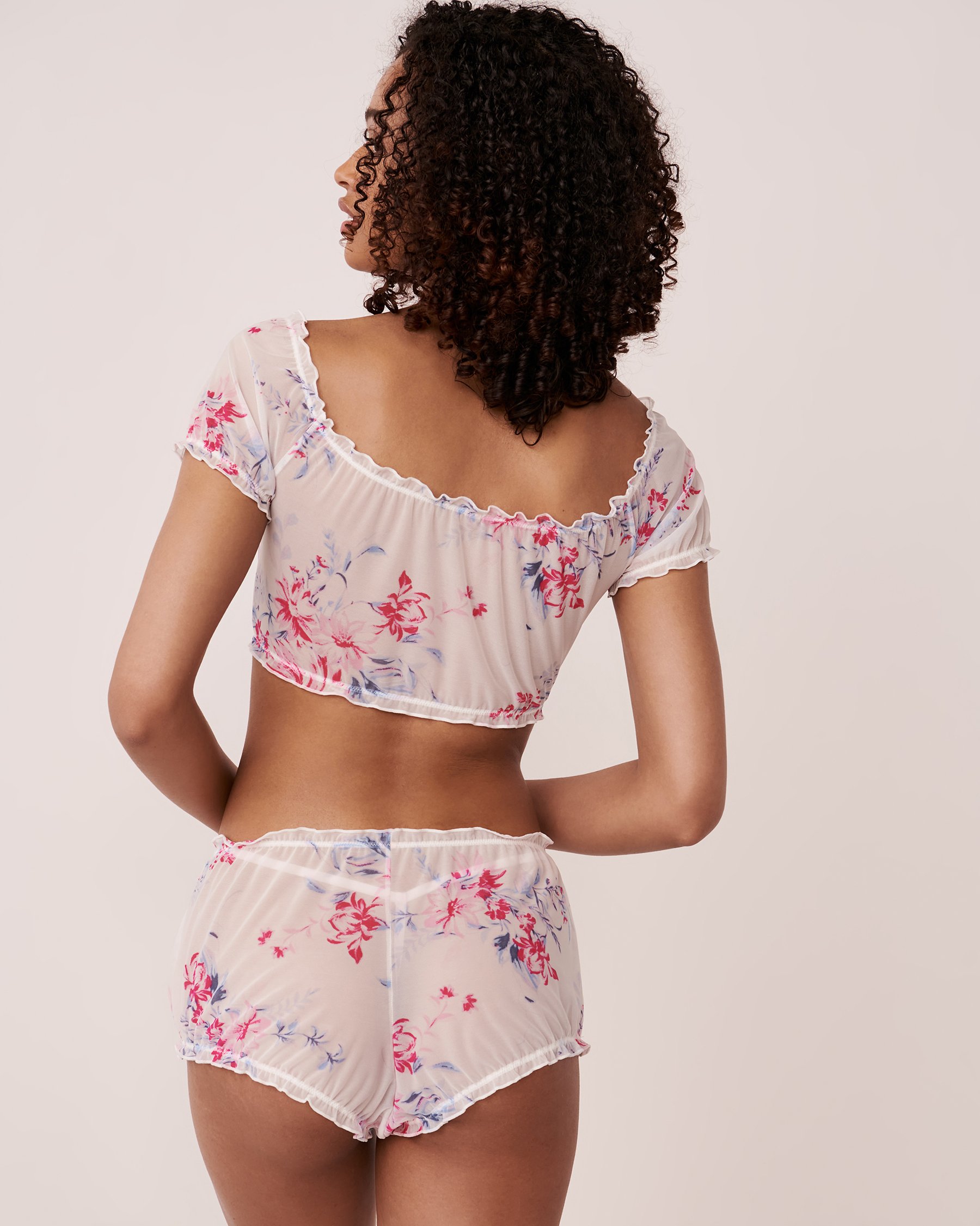 LA VIE EN ROSE Ensemble 2 pièces fleuri en résille Jardin blanc 60400019 - Voir2