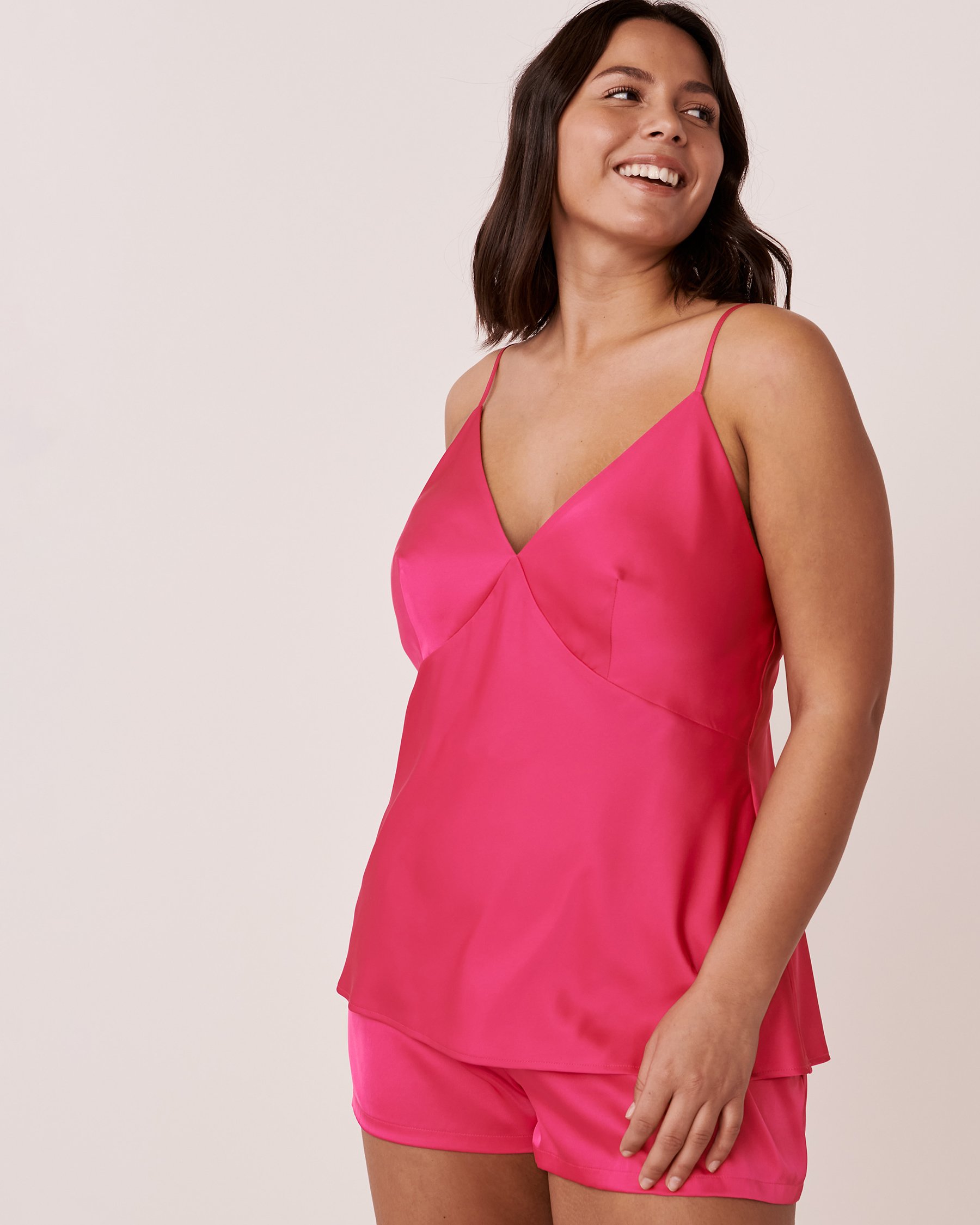 LA VIE EN ROSE Camisole en satin Fuchsia éclatant 60100046 - Voir3