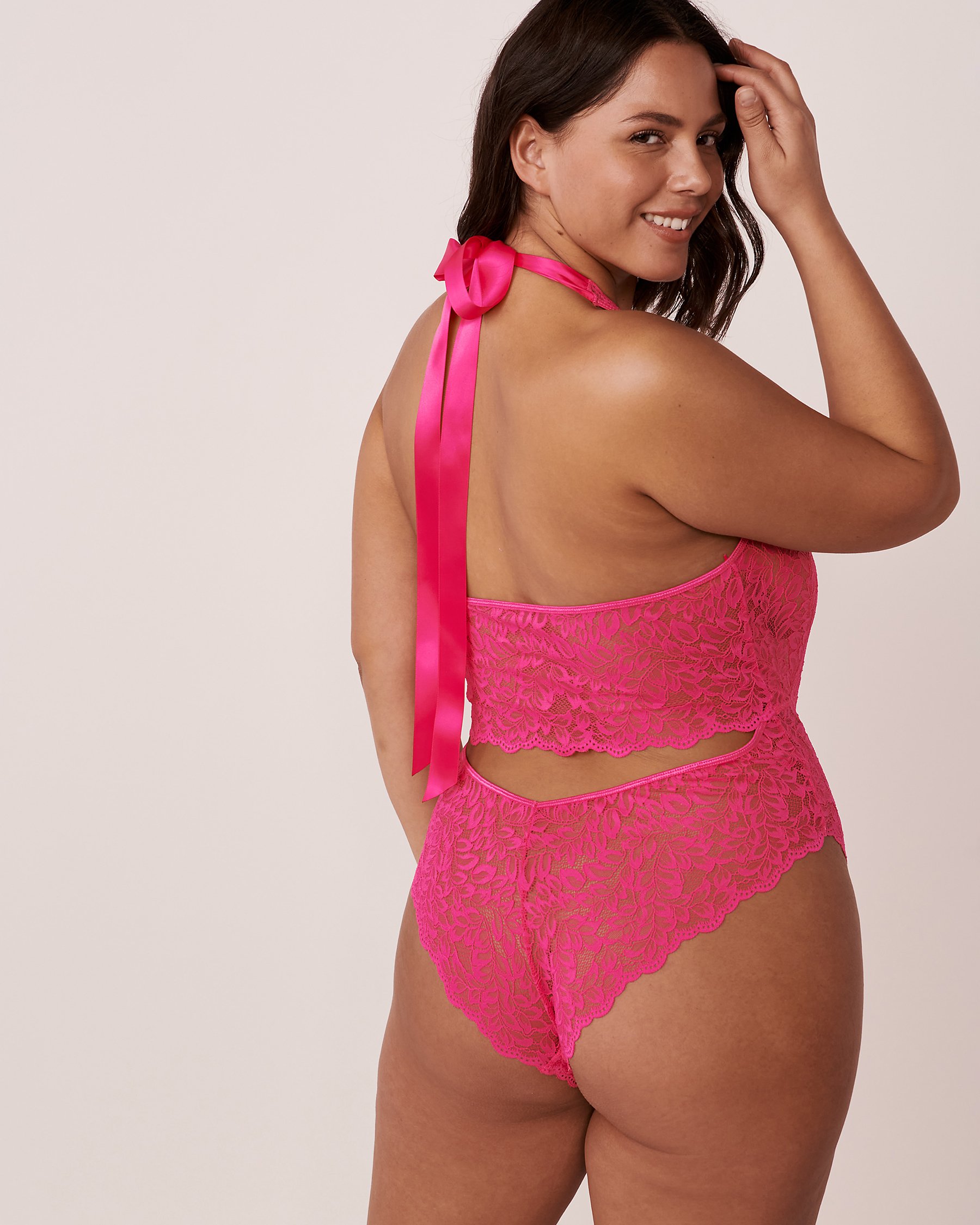 LA VIE EN ROSE Combiné en dentelle noué au dos Fuchsia éclatant 60300051 - View5