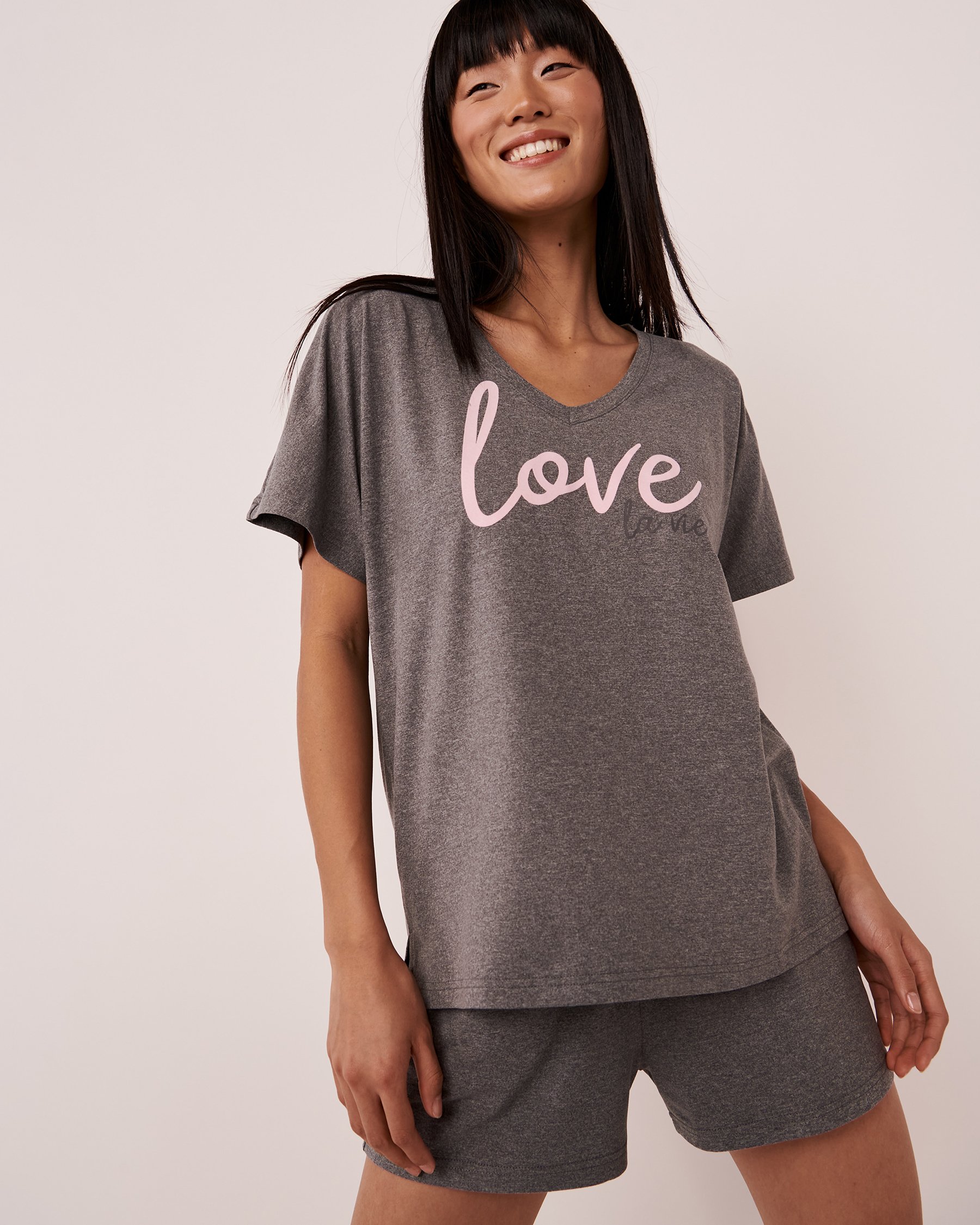 LA VIE EN ROSE Super Soft V-neck T-shirt Medium grey 40100386 - View1