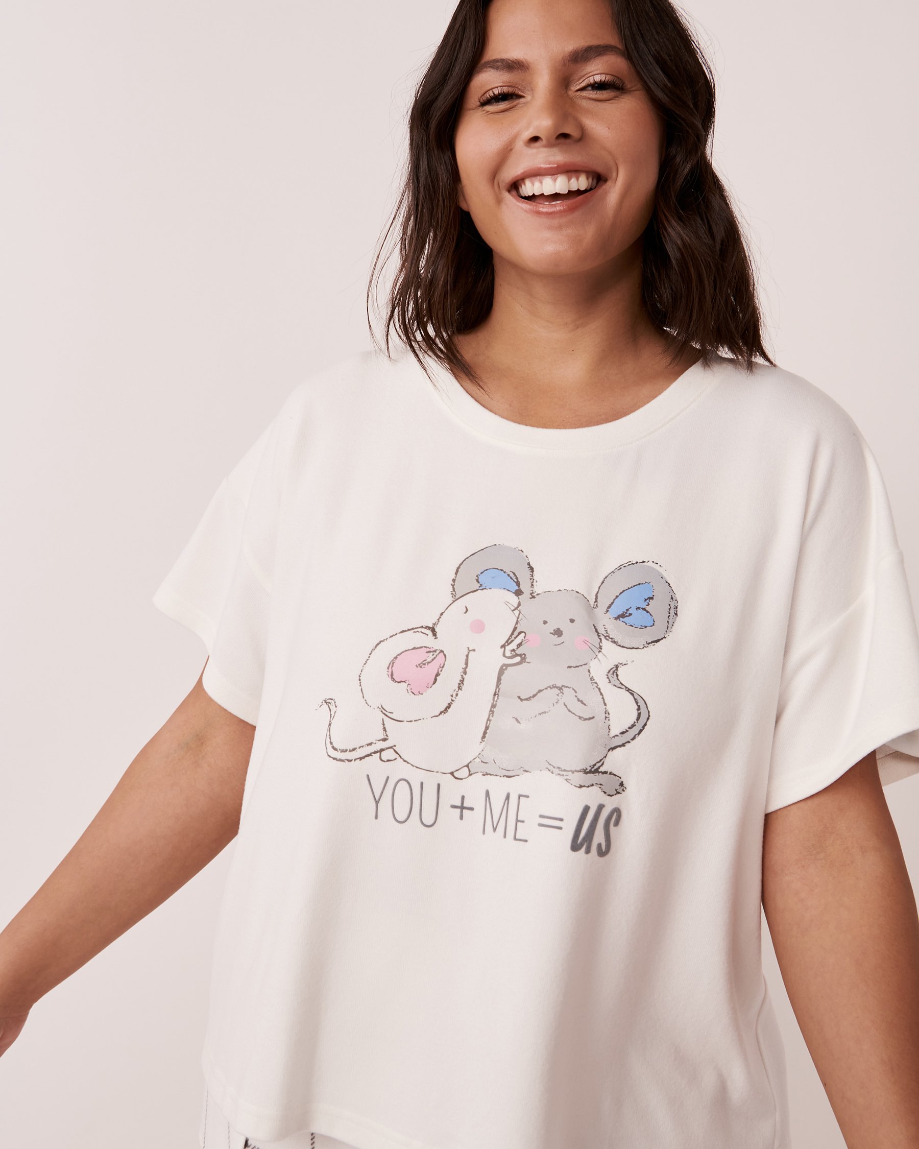LA VIE EN ROSE T-shirt col rond en fibres recyclées Blanc neige 40100391 - View3