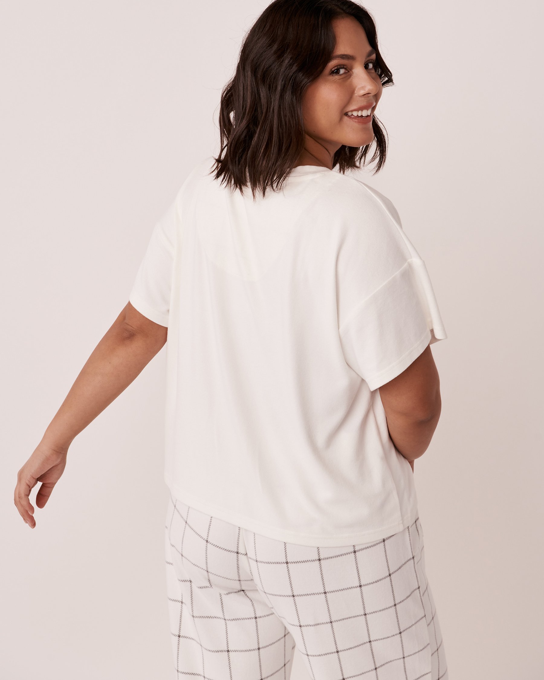 LA VIE EN ROSE T-shirt col rond en fibres recyclées Blanc neige 40100391 - View2