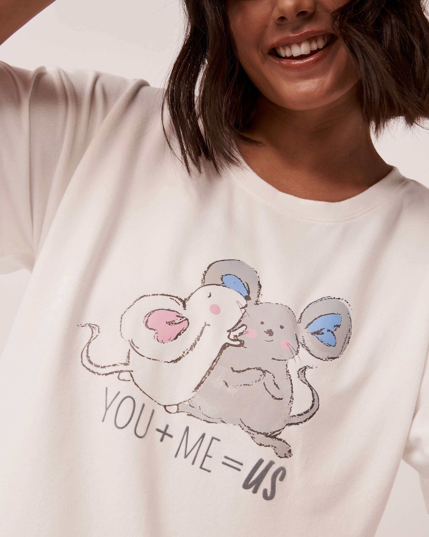 LA VIE EN ROSE T-shirt col rond en fibres recyclées Blanc neige 40100391 - View4