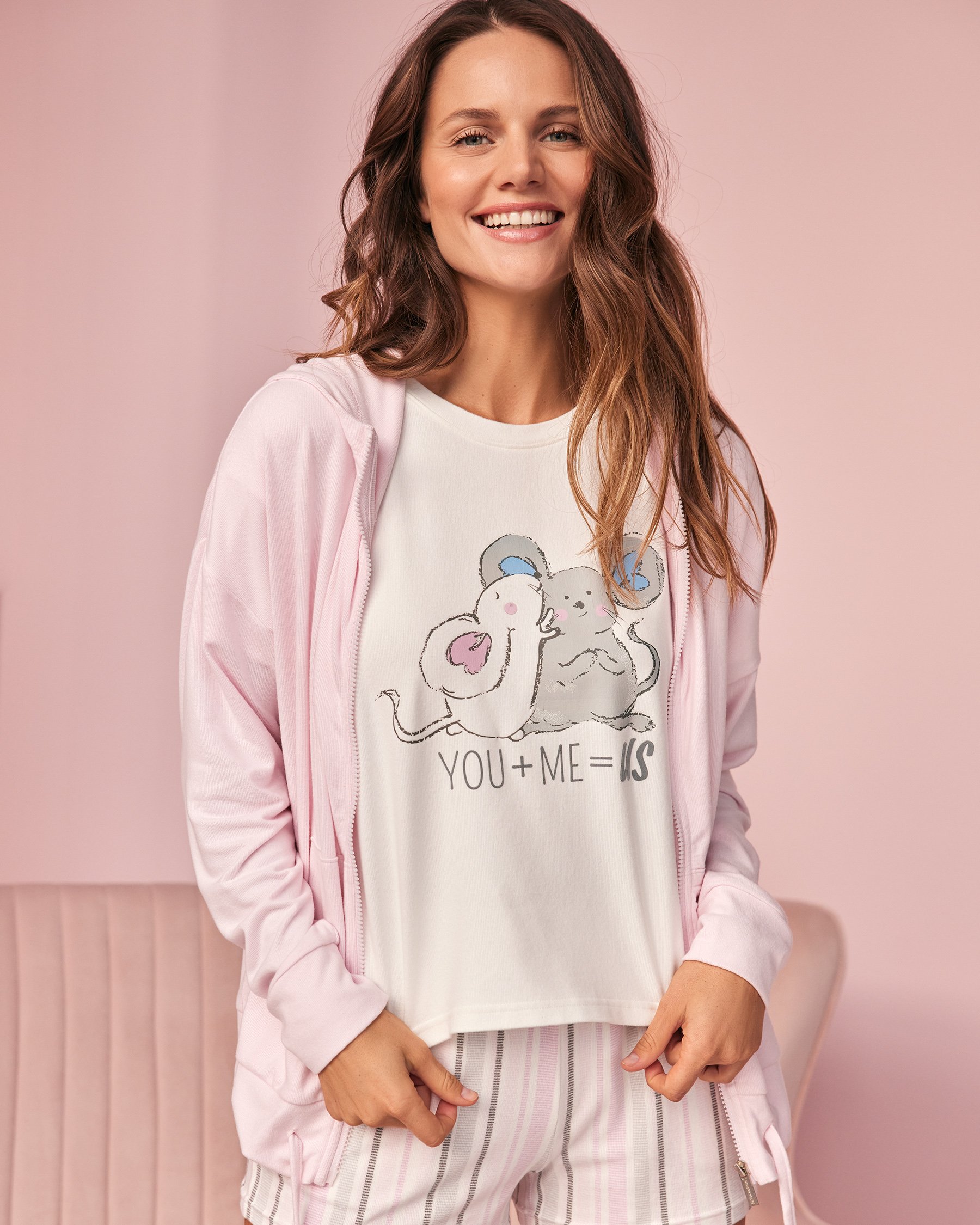 LA VIE EN ROSE T-shirt col rond en fibres recyclées Blanc neige 40100391 - View1