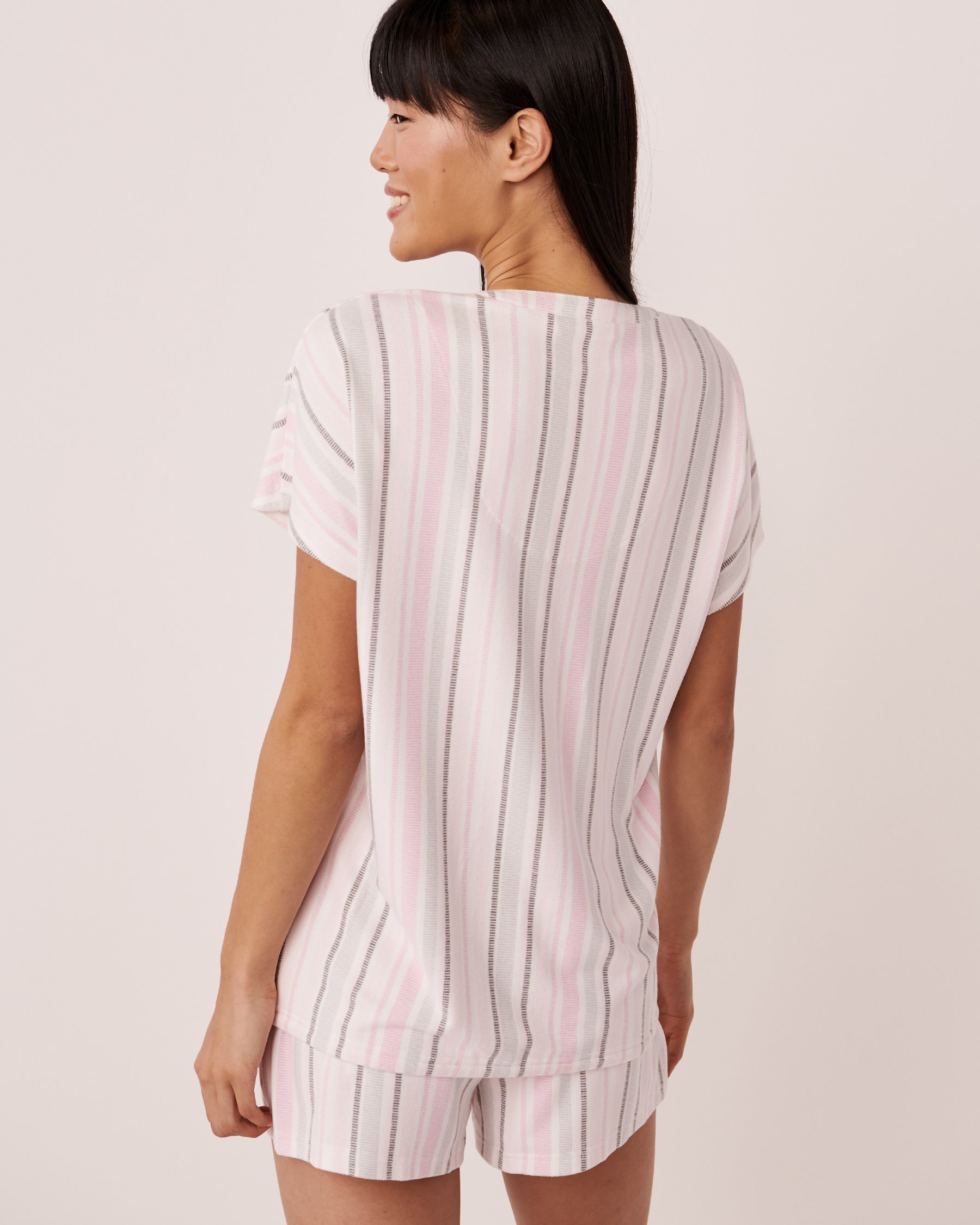 LA VIE EN ROSE Recycled Fibers Short Sleeeve Button-down Shirt Ballerina pink stripes 40100393 - View2