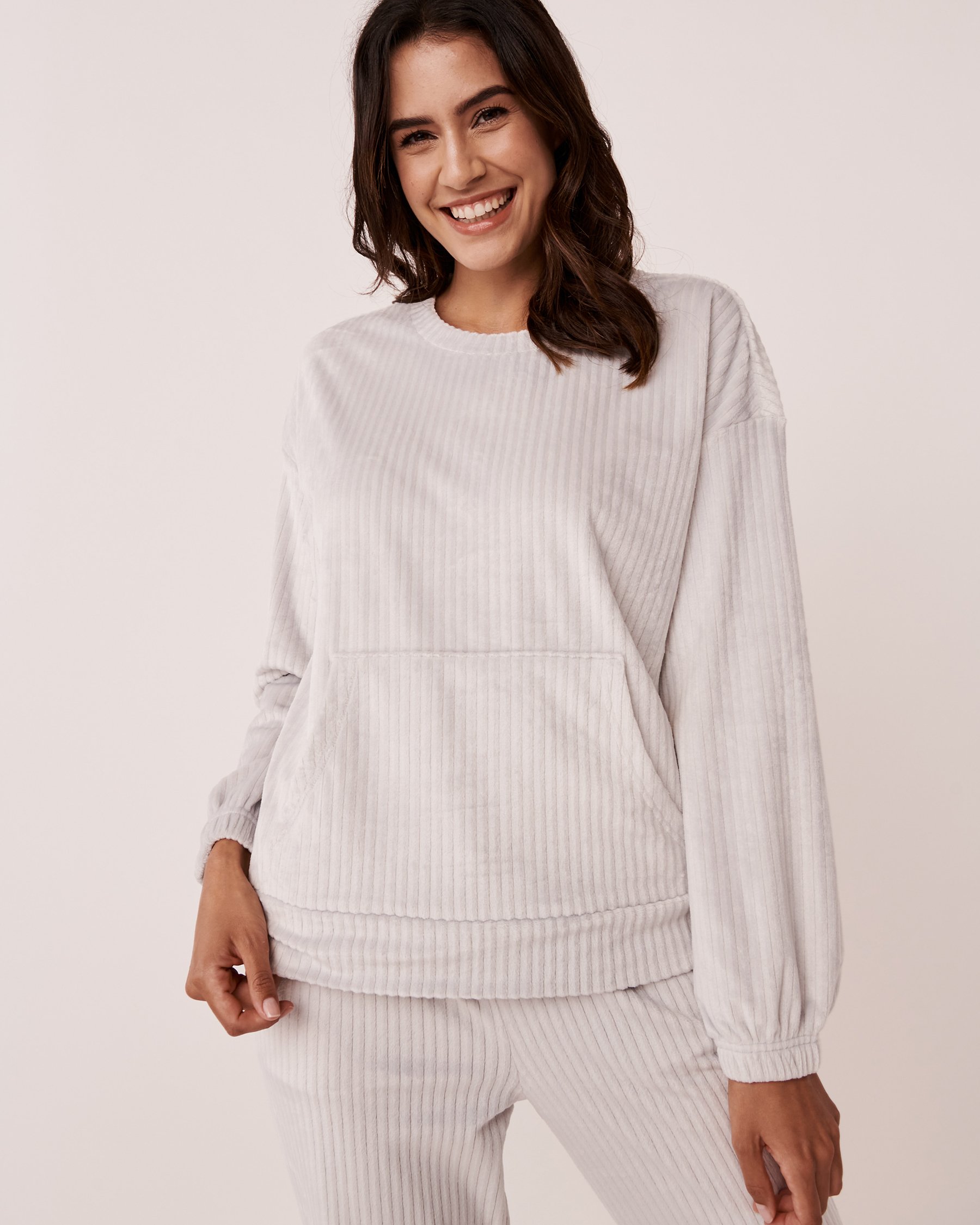 LA VIE EN ROSE Ribbed Velour Long Sleeve Shirt Silver grey 40100396 - View1