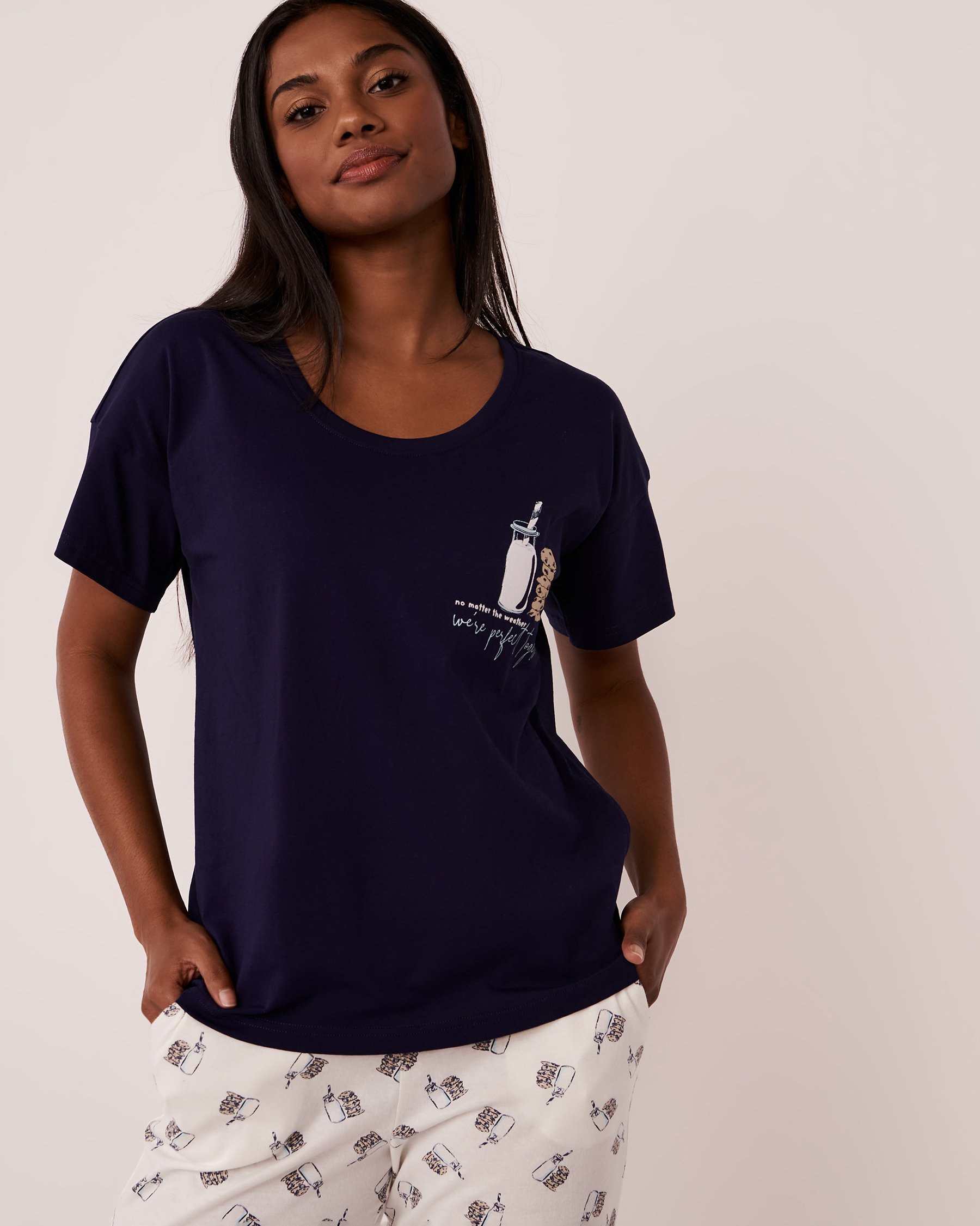 LA VIE EN ROSE T-shirt col rond en coton Bleu minuit 40100397 - Voir1