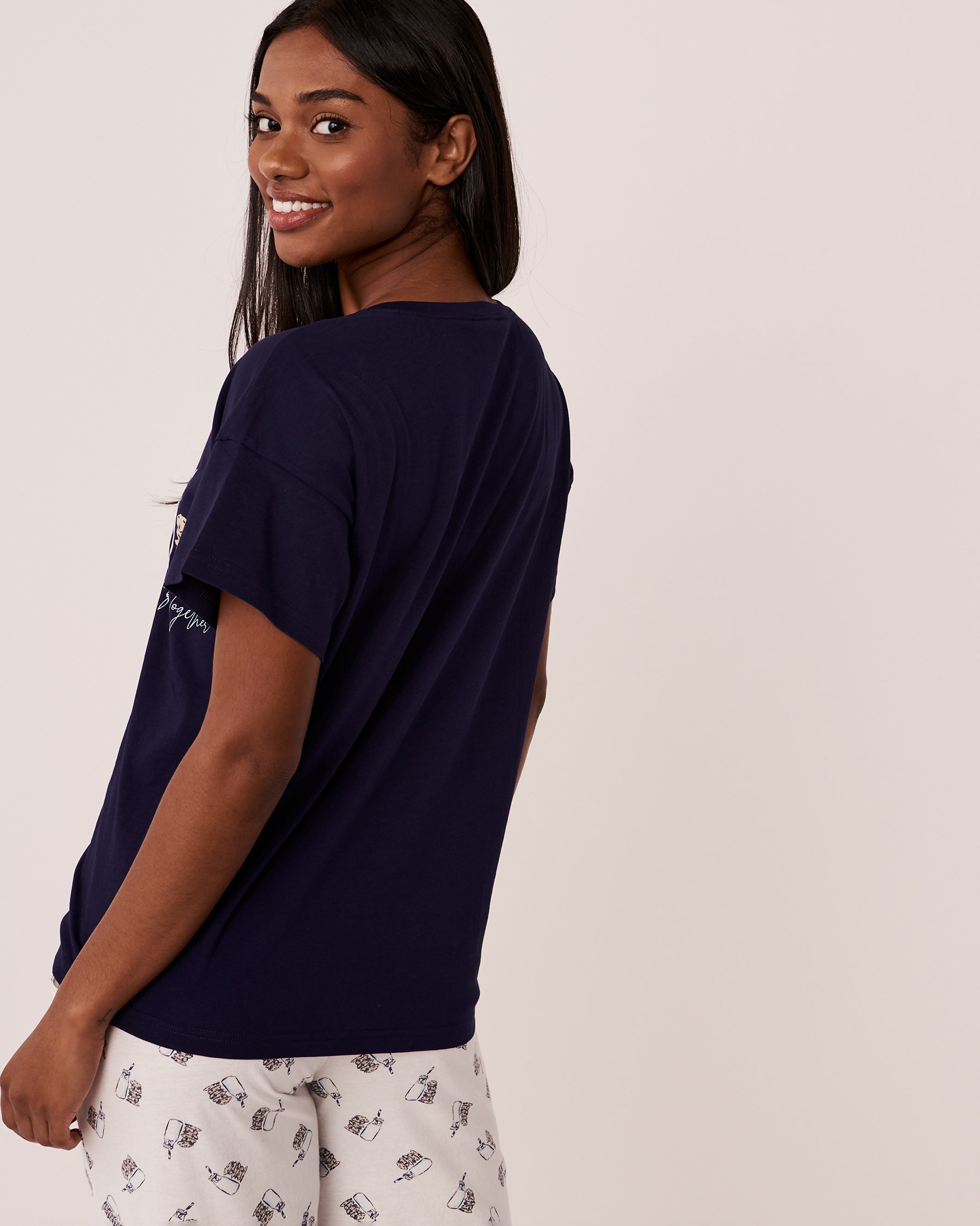 LA VIE EN ROSE T-shirt col rond en coton Bleu minuit 40100397 - Voir3