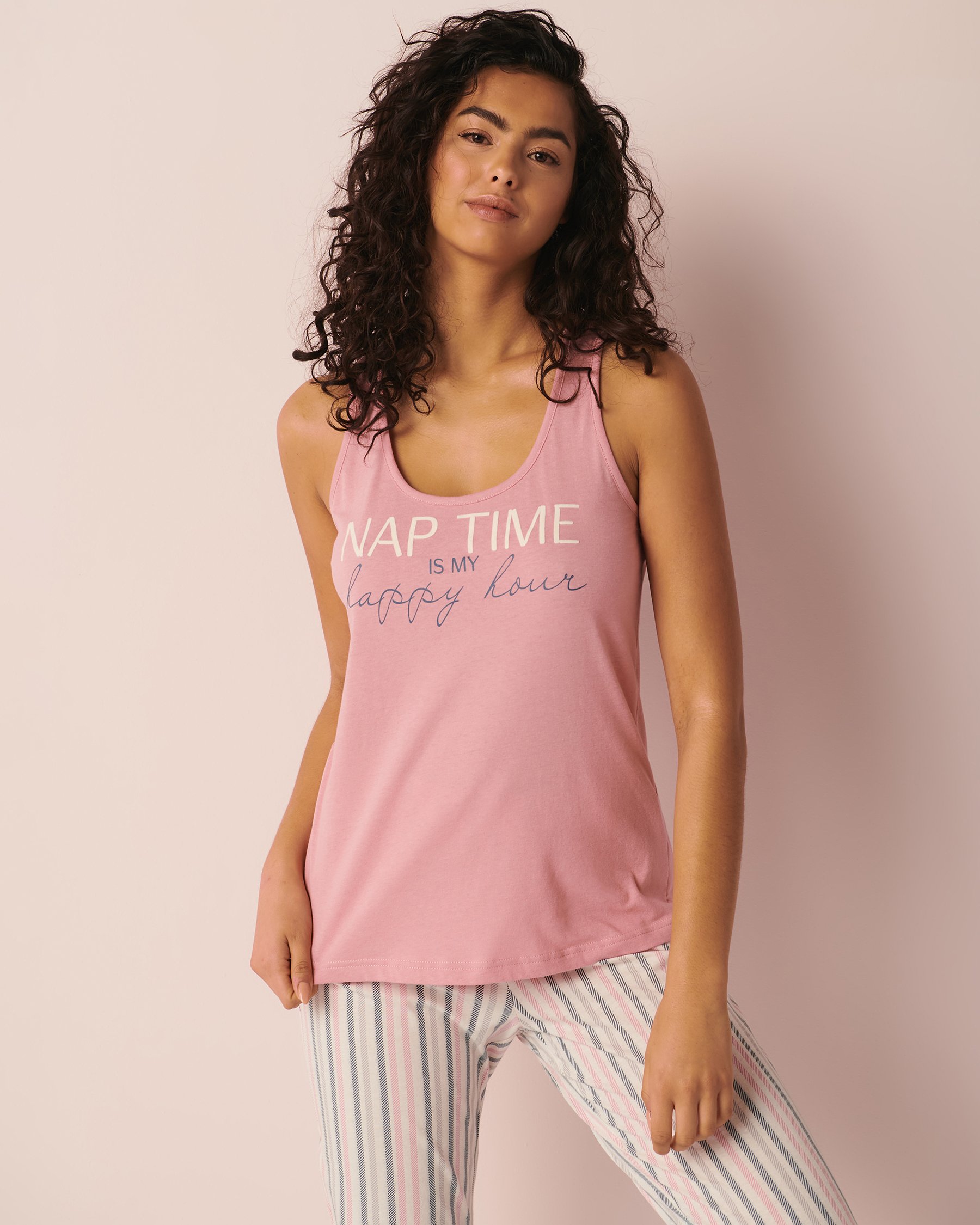 LA VIE EN ROSE Camisole dos nageur en coton Vieux rose 40100403 - Voir1