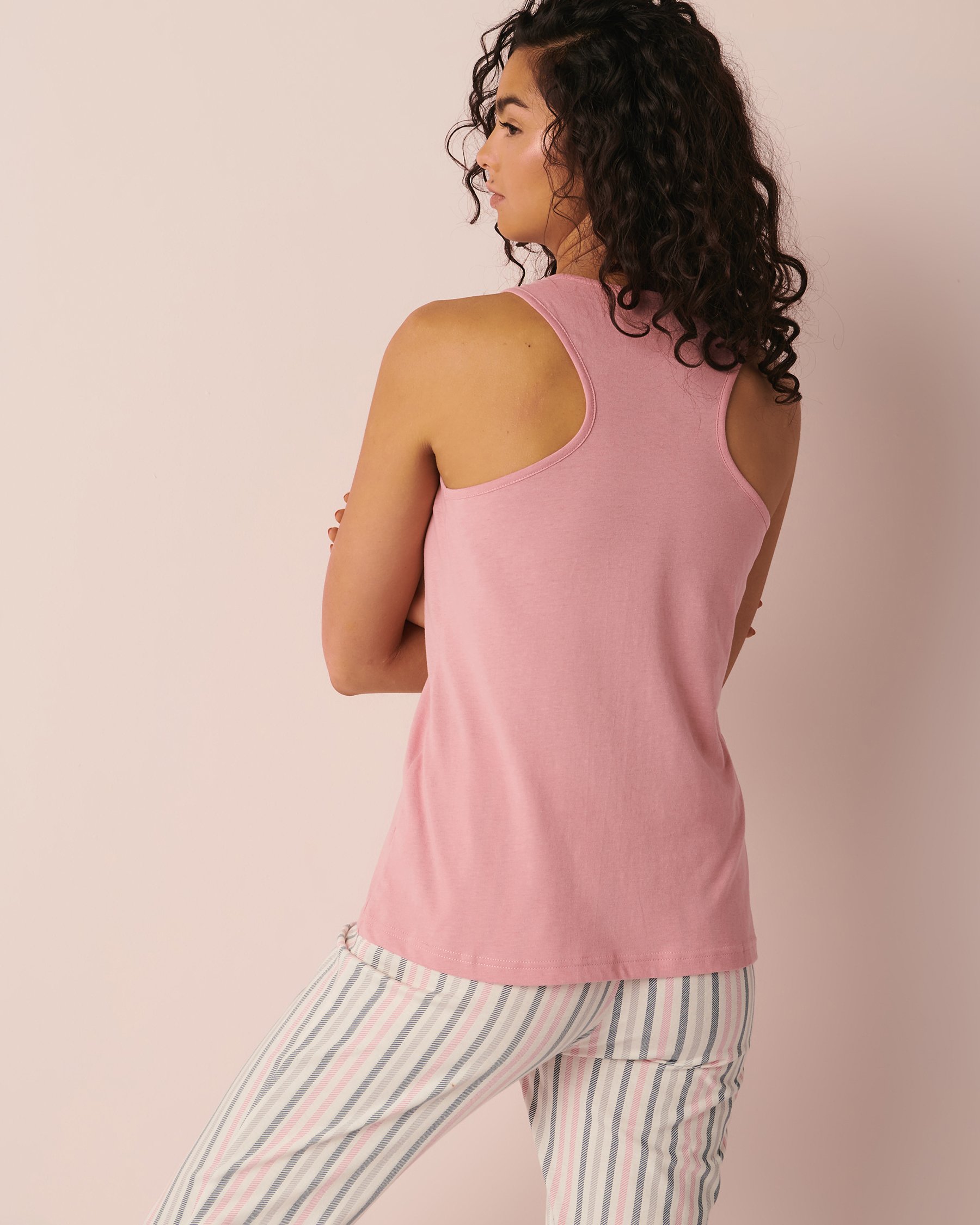 LA VIE EN ROSE Camisole dos nageur en coton Vieux rose 40100403 - Voir2